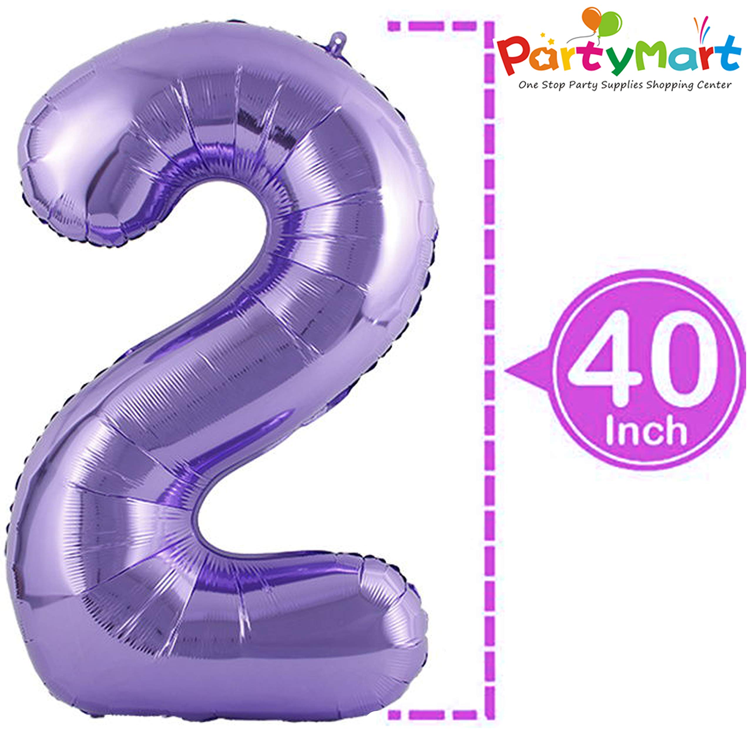 40 Inch Purple Foil Number 2 Balloon for Birthday Parties, Baby Showers & Anniversary Celebrations