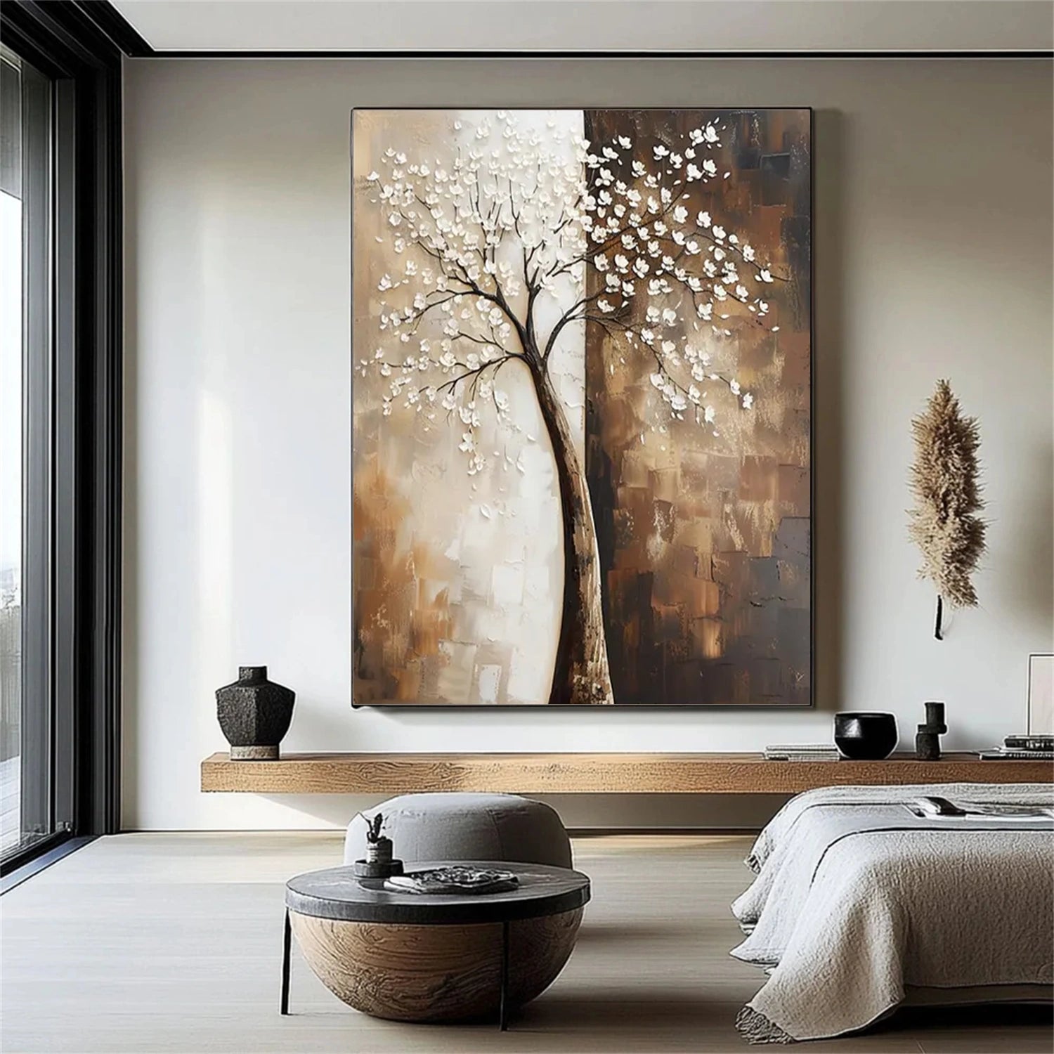 Beautiful Flower and Tree Painting #FT213 - Handmade Canvas Art for Home Decor, Living Room, Bedroom & Office Wall