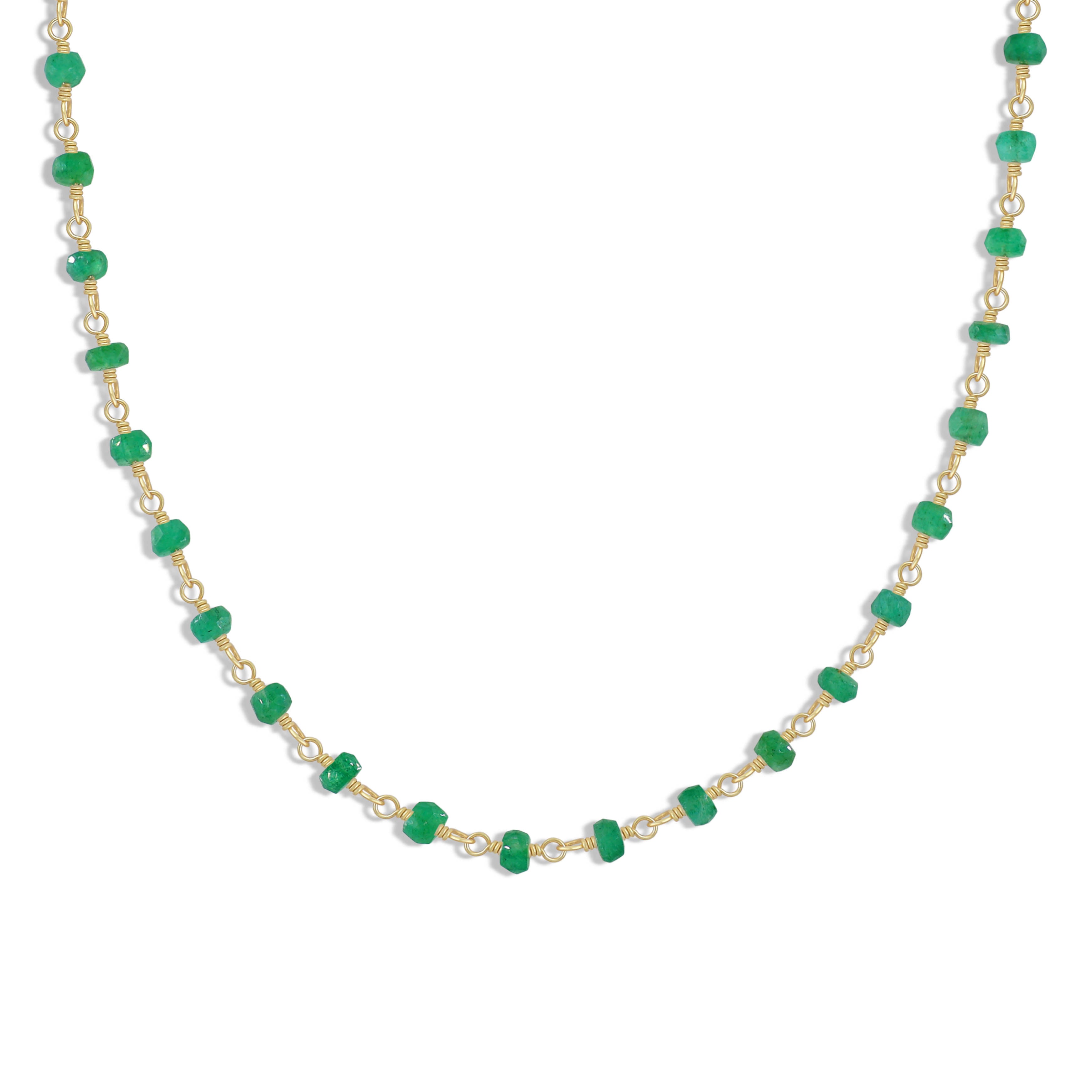 Faceted Emerald Smooth Beads Necklace With 18kt Gold Vermeil For Women - Elegant Jewelry Gift for Birthday, Anniversary & Special Occasions