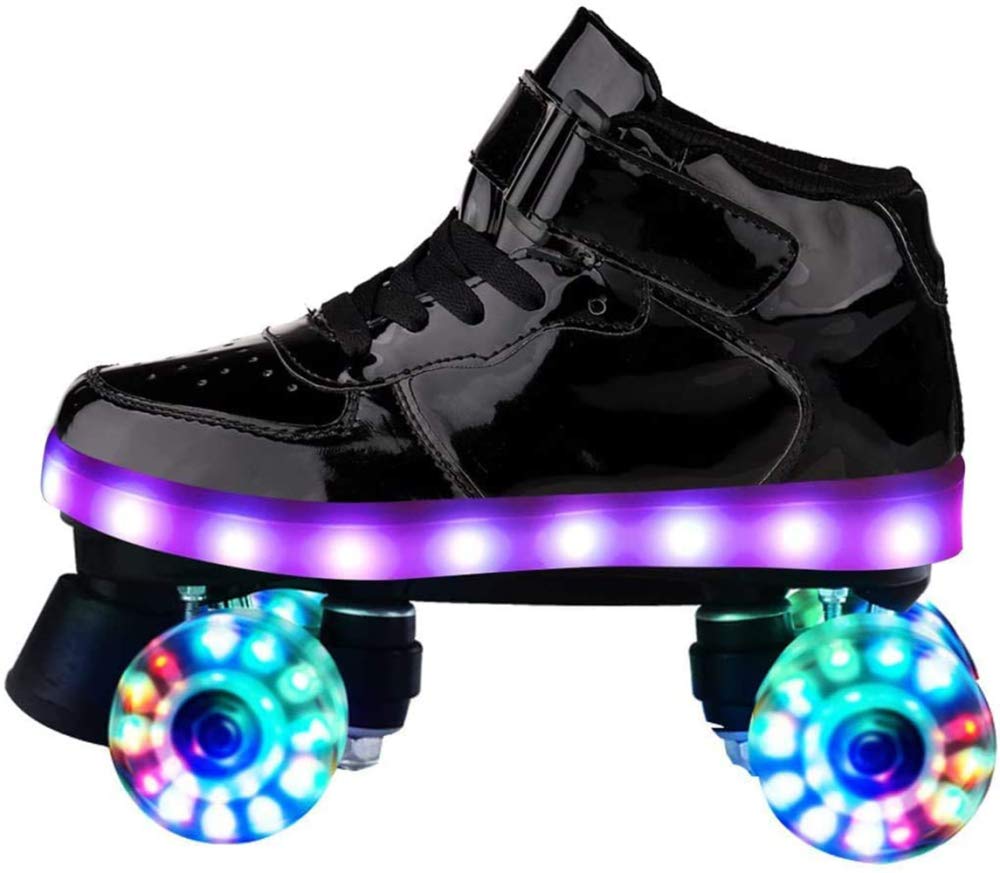 CHSSIH LED Rechargeable Roller Skates for Kids & Adults - High-Top Outdoor/Indoor 4-Wheel Skates with Flashing Lights | Perfect for Skate Parks, Rinks, and Street Skating