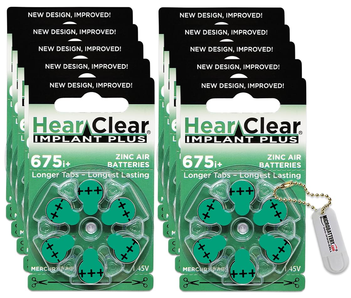 675P Cochlear Implant Hearing Aid Batteries - 60 Pack with Convenient Battery Holder Keychain - Perfect for Travel, Work & Daily Use