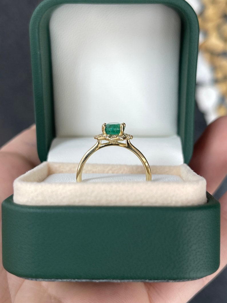1.65tcw 14K Gold Natural Oval Cut Emerald & Diamond Floral Halo Engagement Ring for Women - Elegant Wedding Band, Anniversary Gift, Proposal Jewelry for Her