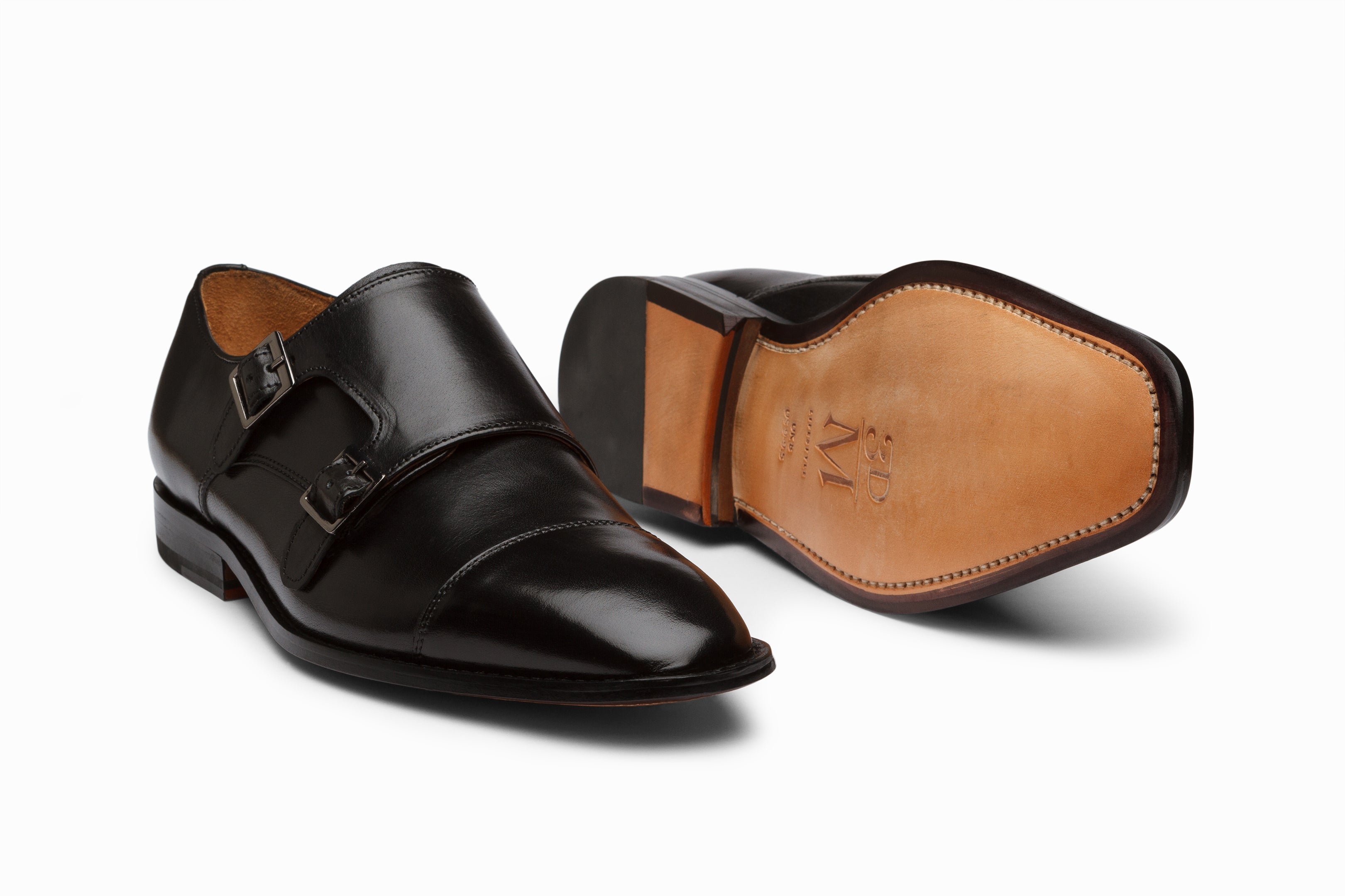 Premium Men's Double Monkstrap Dress Shoes - Classic Black Leather for Business & Formal Occasions