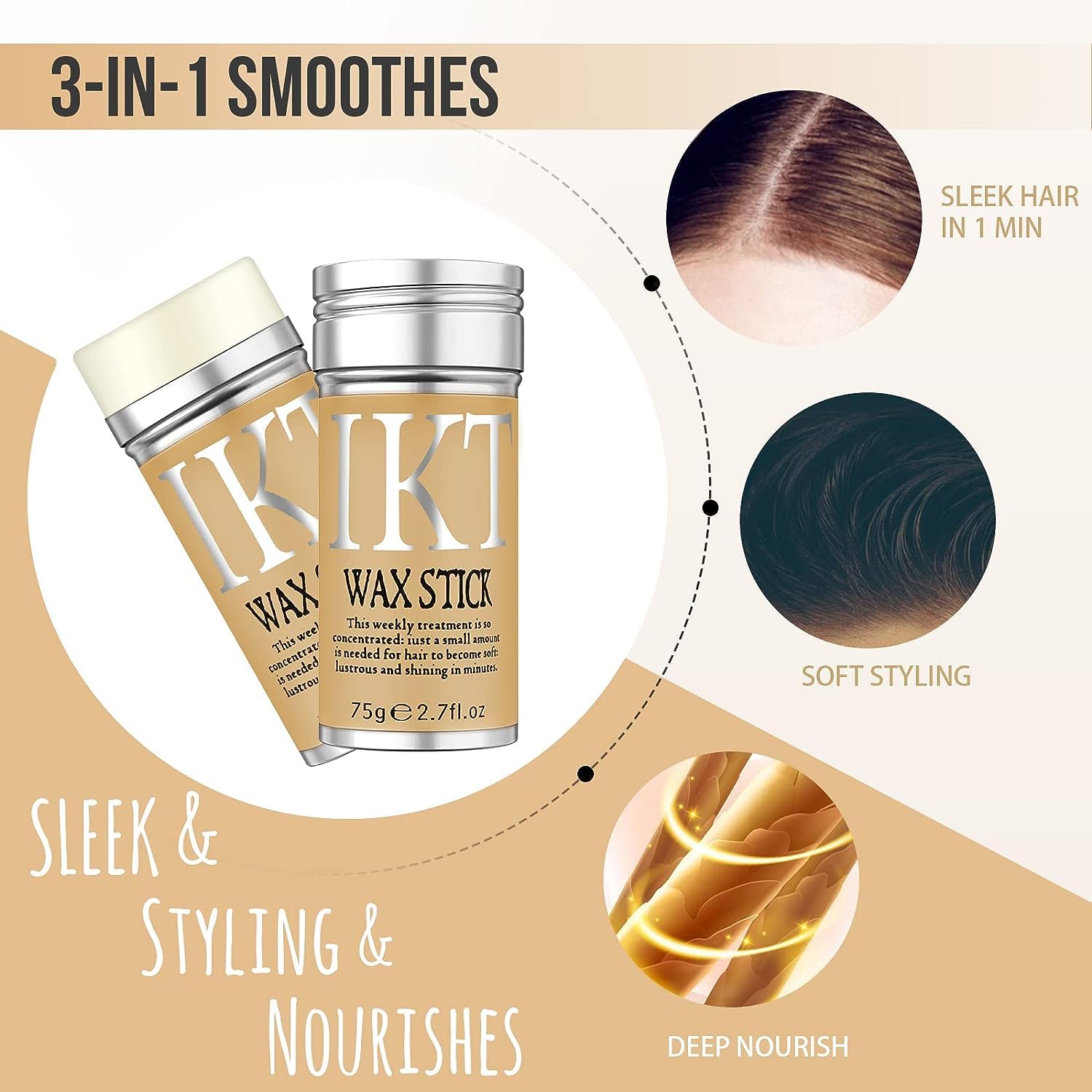 IKT Hair Wax Stick for Men & Women - Floral Scented Styling Wax for Strong Hold & Shine - Perfect for Hairstyling, Curls, and Updos