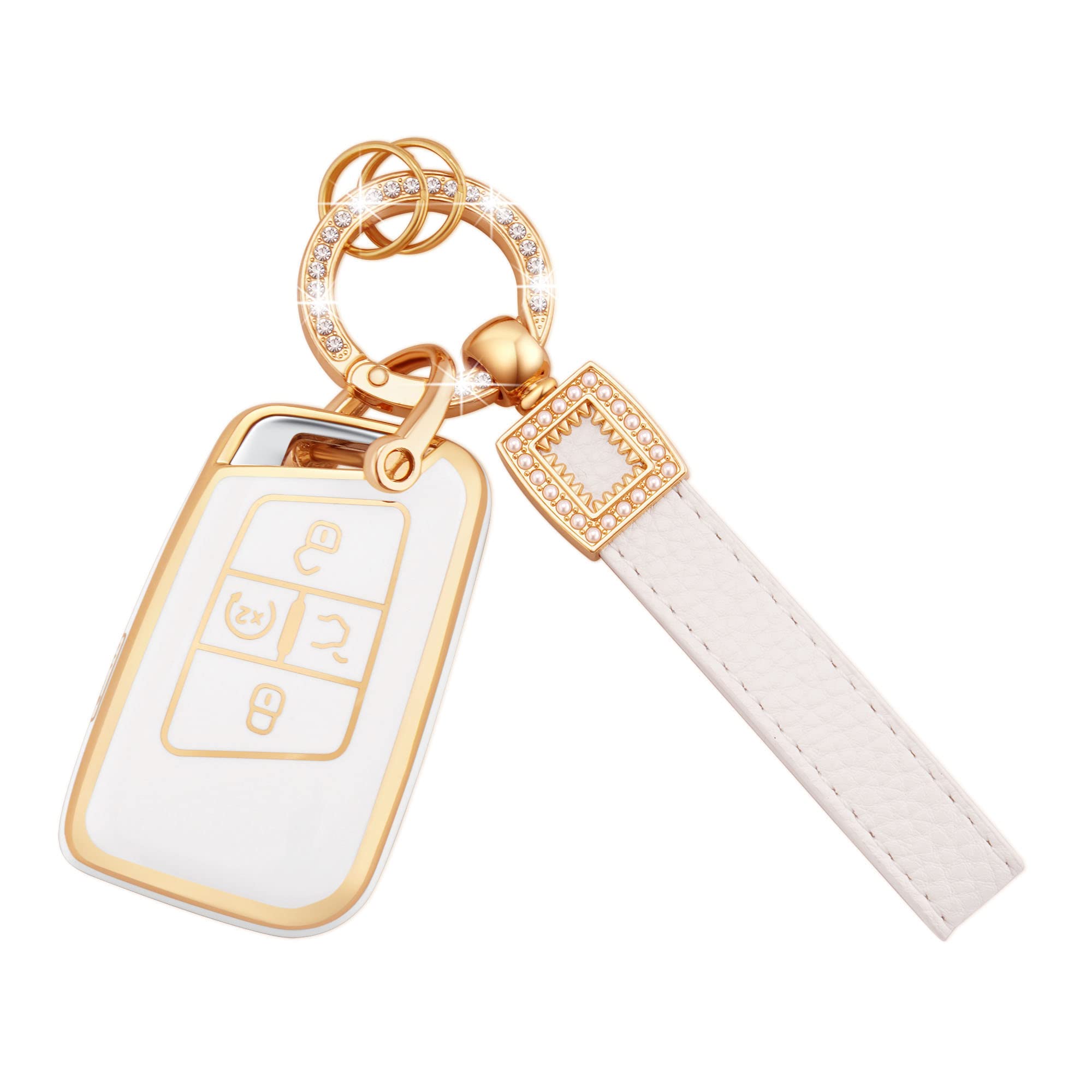 Premium Leather Key Fob Cover for Volkswagen - Soft TPU Shell with 4 Buttons (Girly White) | Compatible with Atlas, Passat, Jetta, Golf, Alltrack | Durable Protection & Stylish Accessory for Car Keys | Perfect Gift for VW Owners
