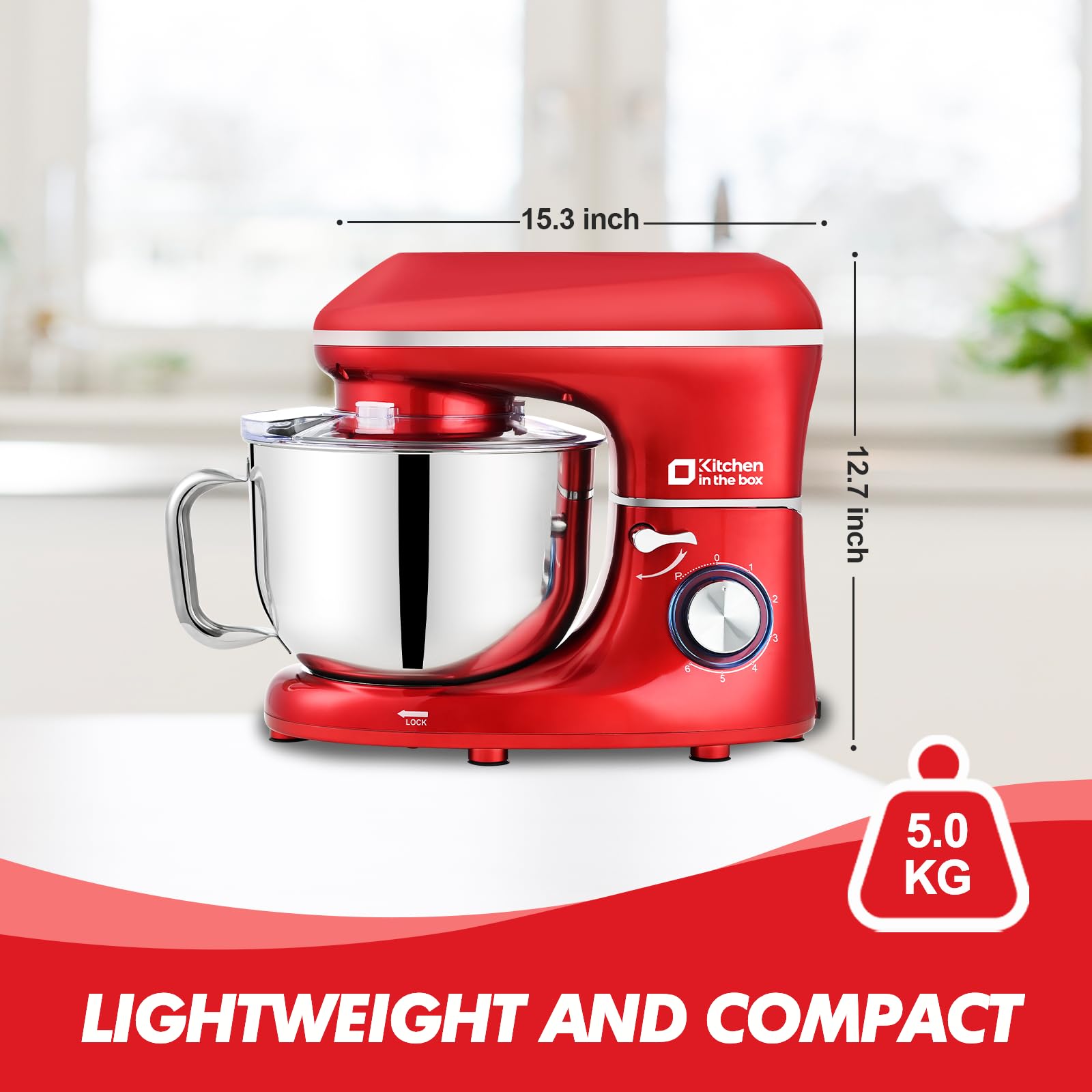 6.5QT 660W Stand Mixer - 6-Speed Tilt-Head Electric Kitchen Mixer with Dough Hook, Wire Whip & Beater - Dishwasher Safe (Red) - Perfect for Baking Cakes, Cookies, Bread & More
