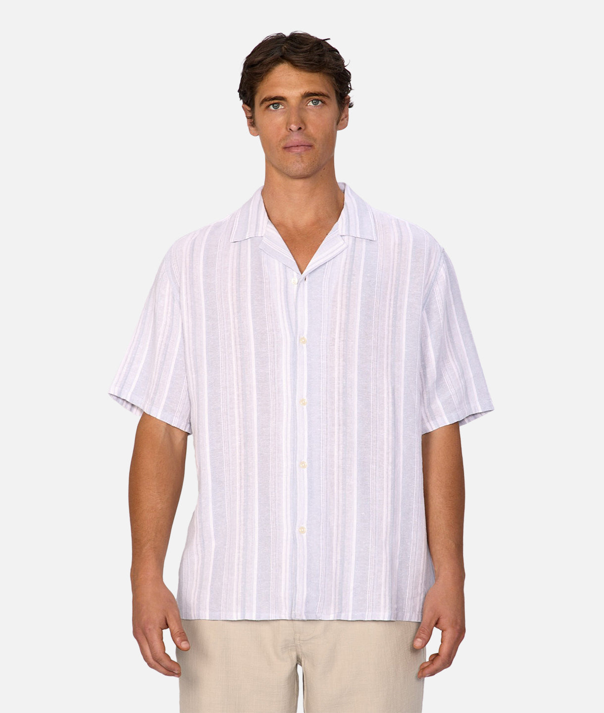 Ostuni Linen Short Sleeve Shirt for Men - Mint Green & White Casual Summer Shirt | Breathable & Lightweight for Beach, Vacation, and Outdoor Activities