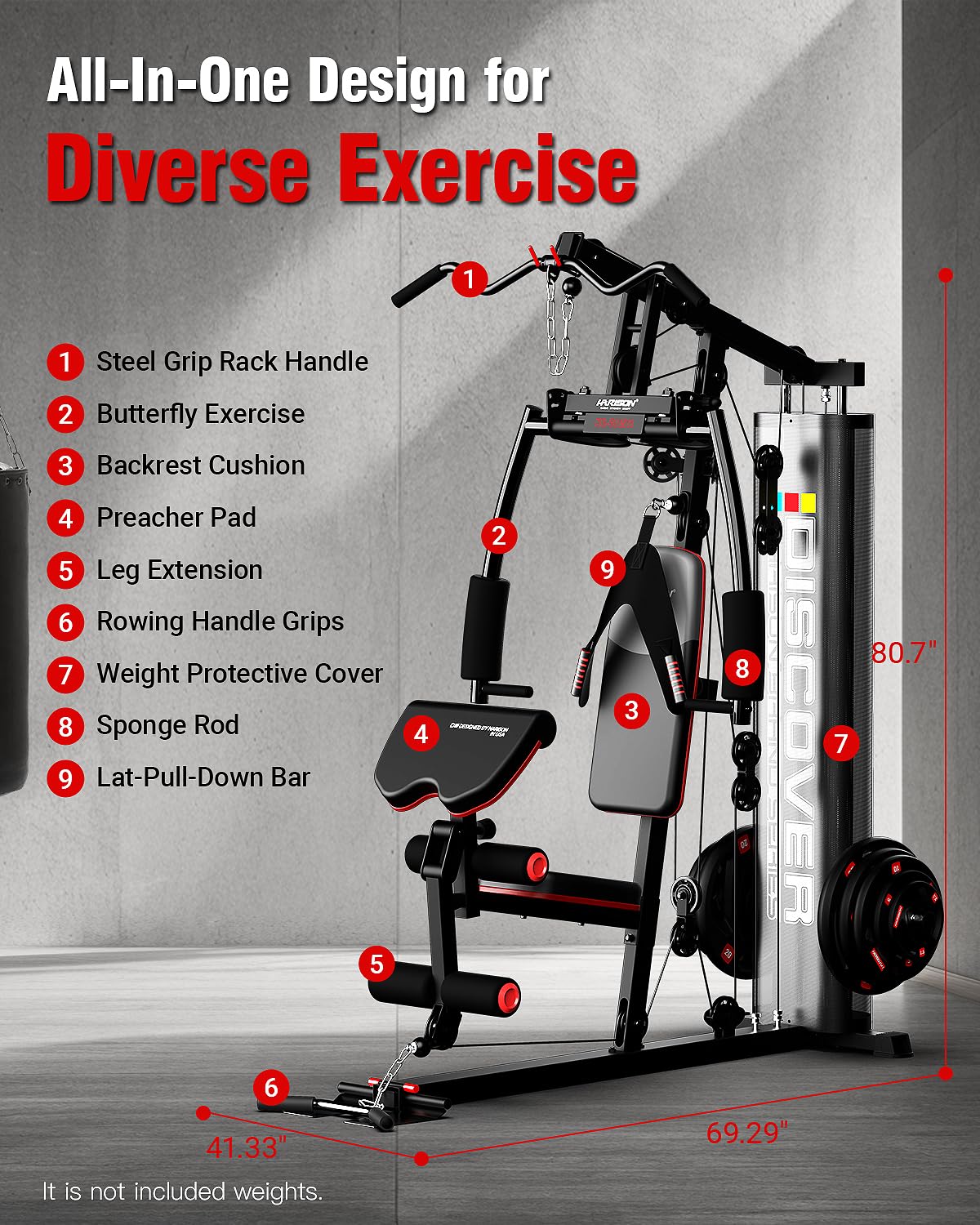 HARISON Home Gym - Full Body Workout Equipment with Pulley System, Weight Bench, Leg Press & Rowing Machine | Multifunctional Fitness Equipment for Home Use | Perfect for Strength Training, Cardio & Muscle Building at Home