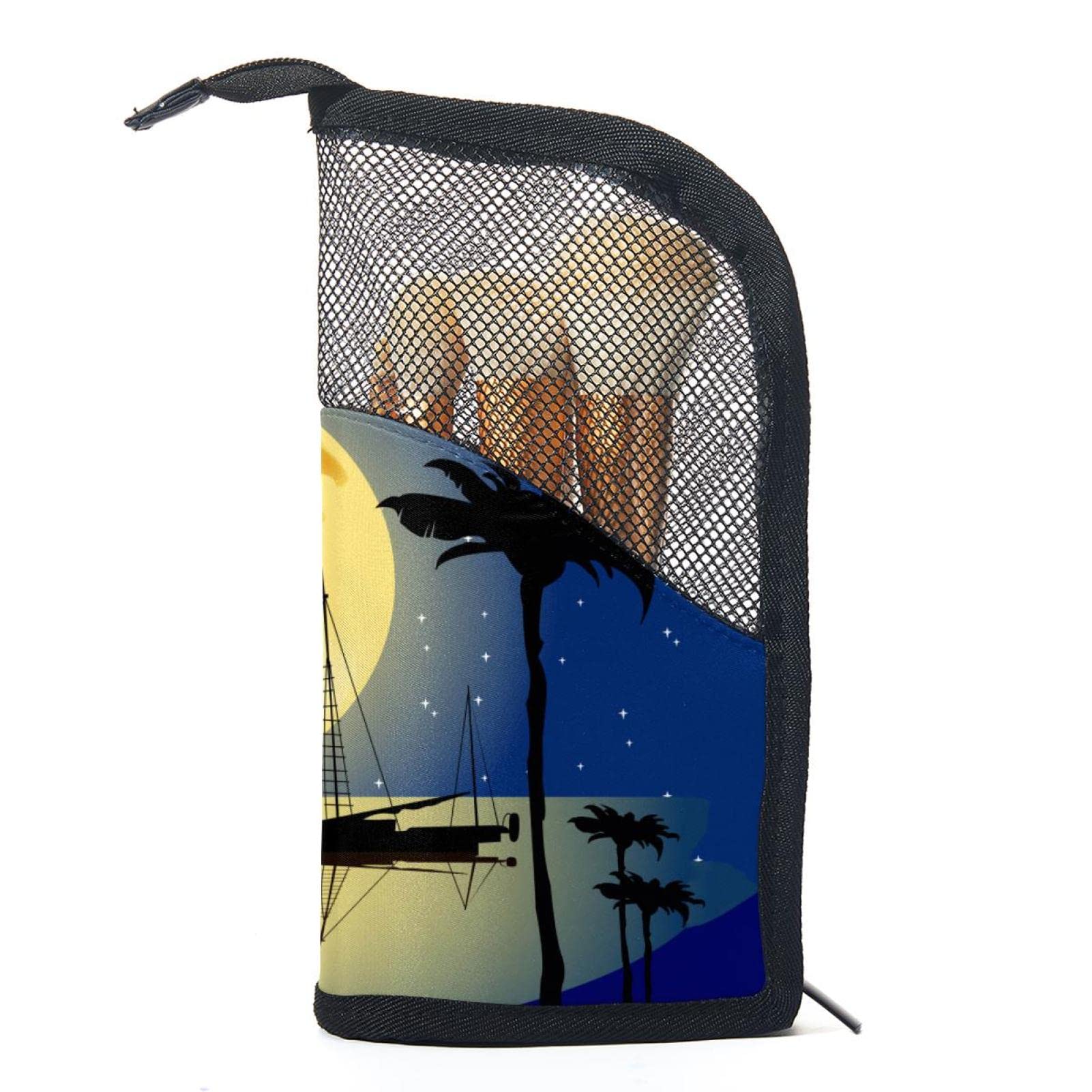 12-Piece Makeup Brush Organizer Bag with Mermaid & Moon Boat Design - Portable Cosmetic Brush Holder Case for Travel, Home, and Professional Use