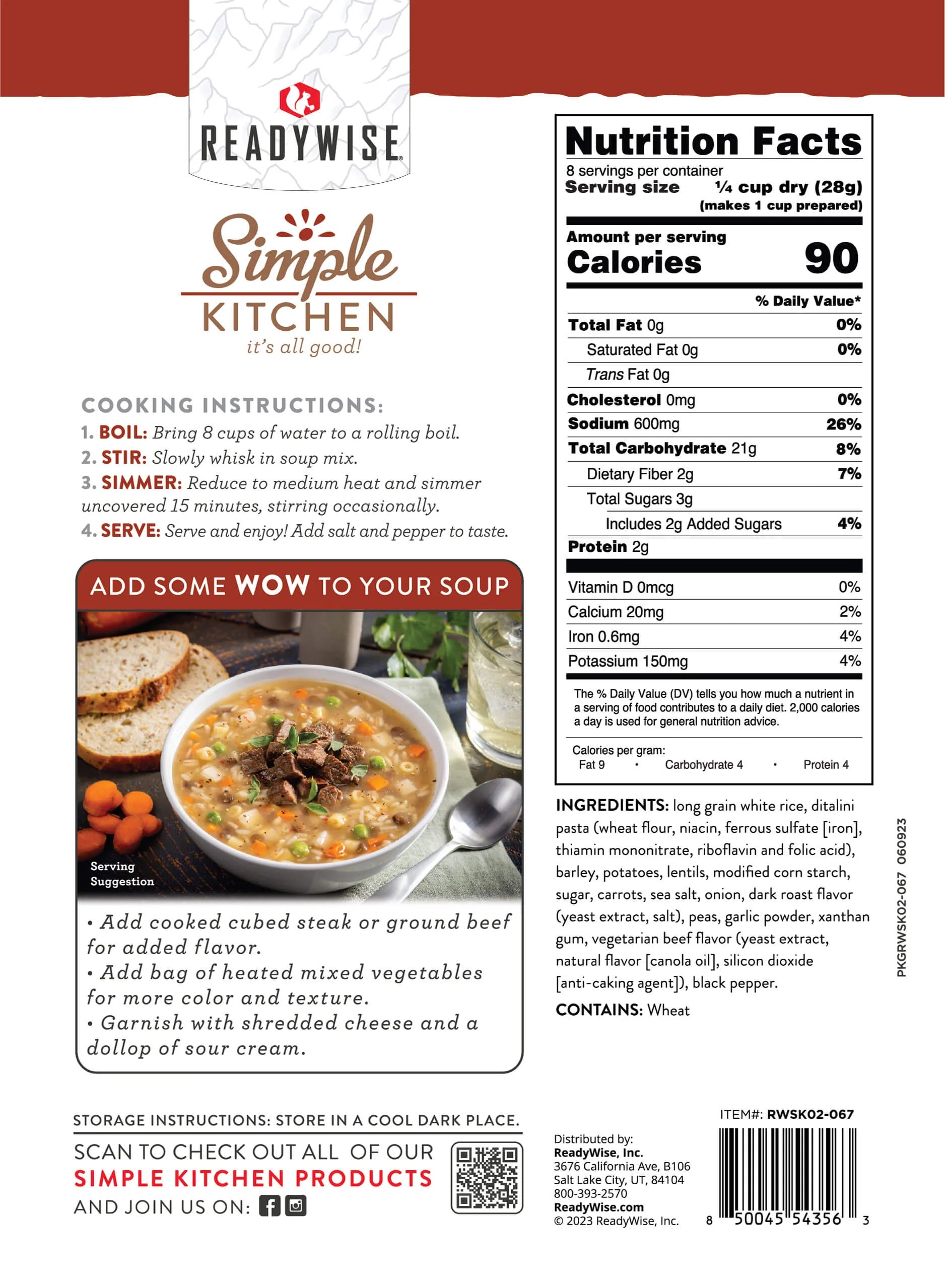 ReadyWise 6-Pack Vegetable Beef Flavored Soup Mix - 8 Servings per Pack | Emergency Food Supply, Camping Meals & Quick Dinner Solution