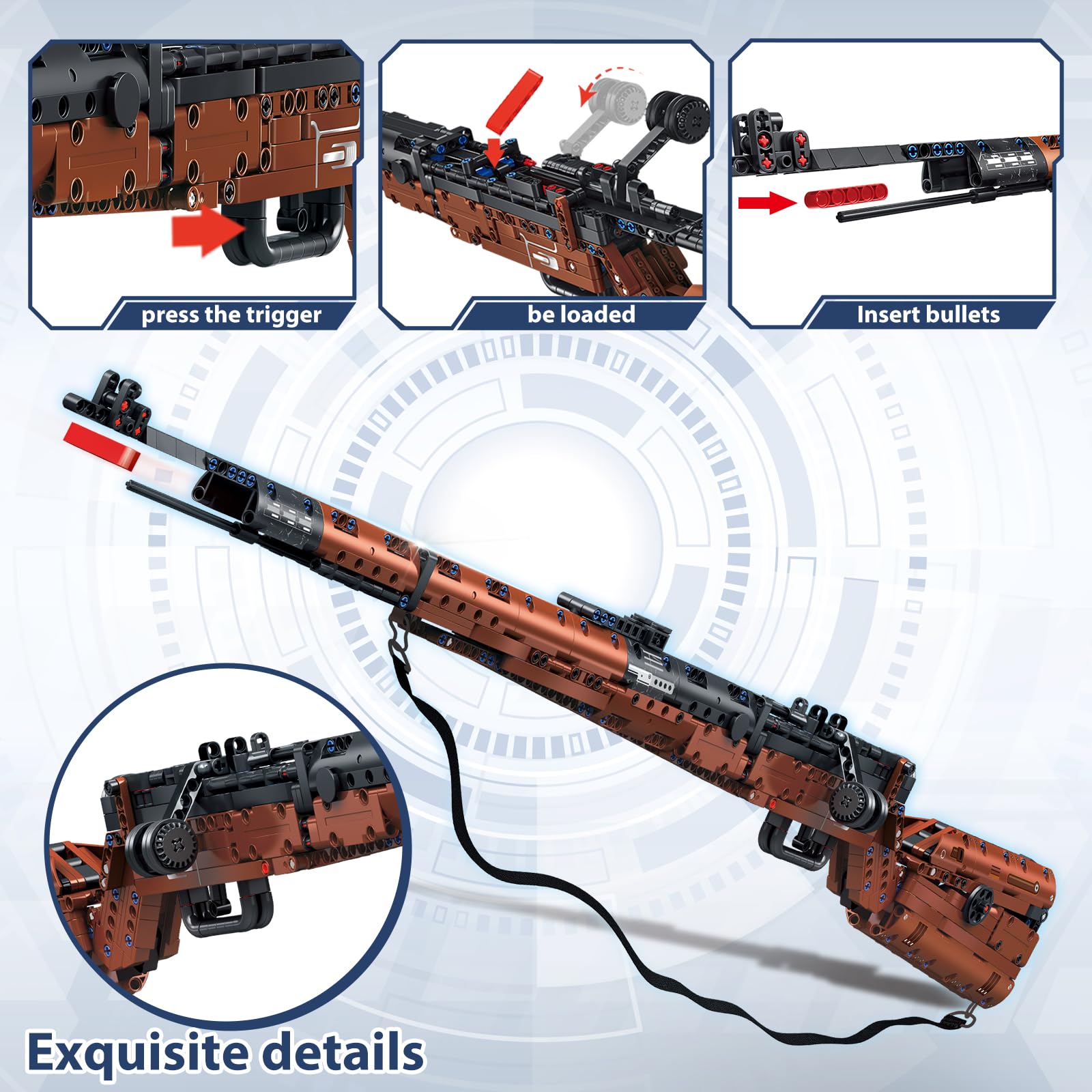 1:1 Model Gun Building Blocks Kit - DIY Military Toy for Collectors (1025 Pcs) - Battle Scene Display
