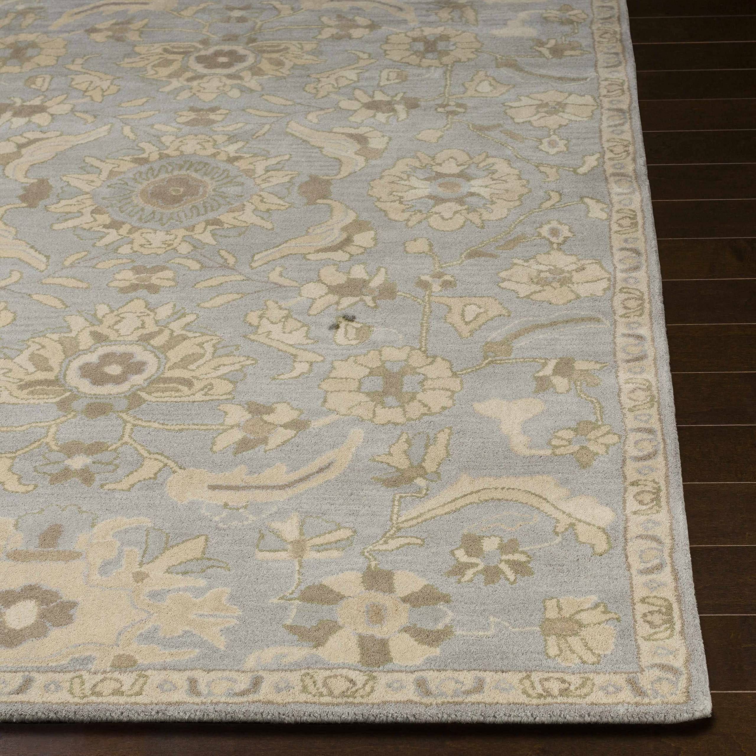 Hauteloom Copen Wool Round Area Rug 6' - Traditional Beige Green Gray Handmade Rug for Living Room Bedroom - Soft Cozy Home Decor for Family Gatherings & Relaxation