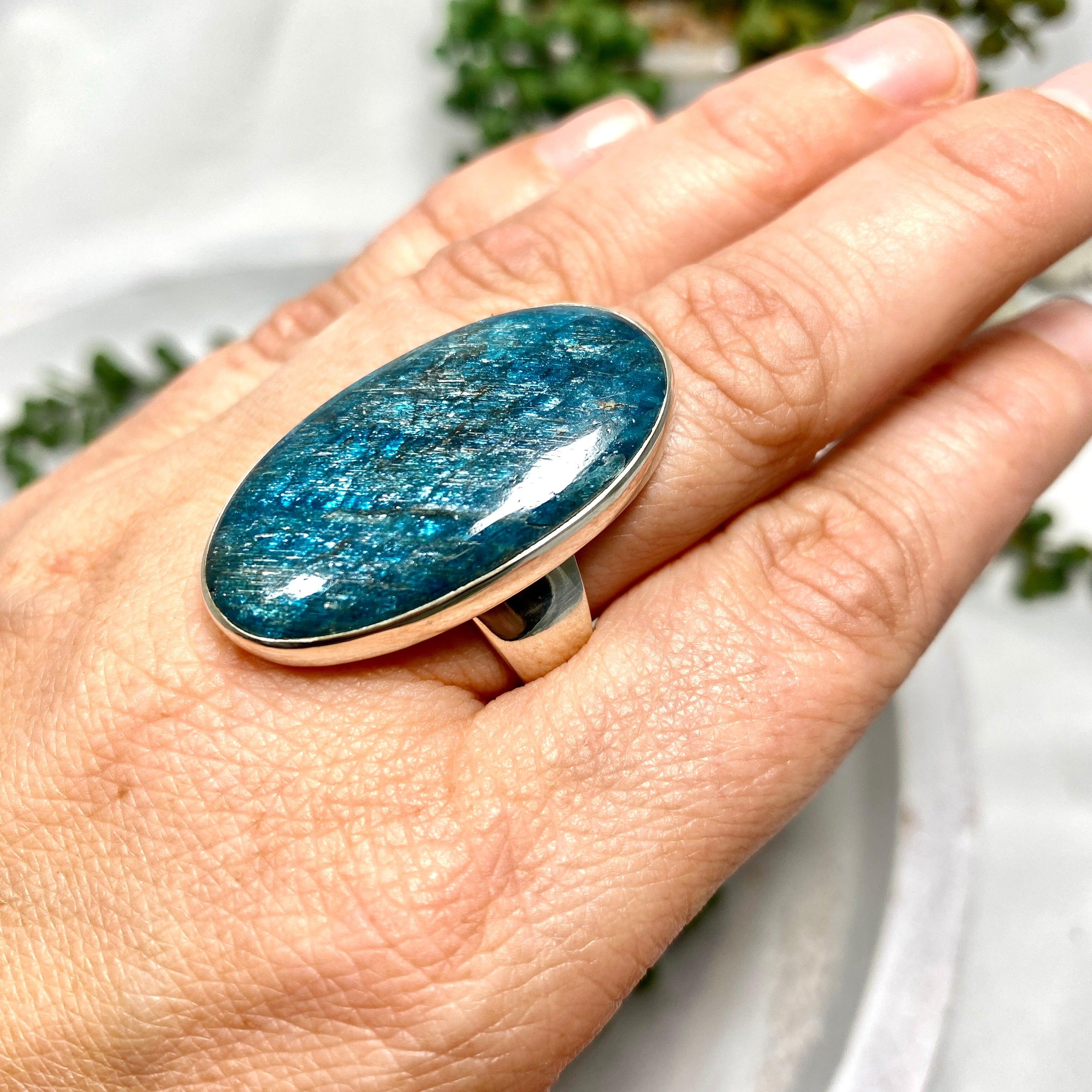 Blue Apatite Oval Ring - Size 9 - KRGJ1790 - Elegant Gemstone Jewelry for Women - Perfect for Weddings, Parties & Special Occasions