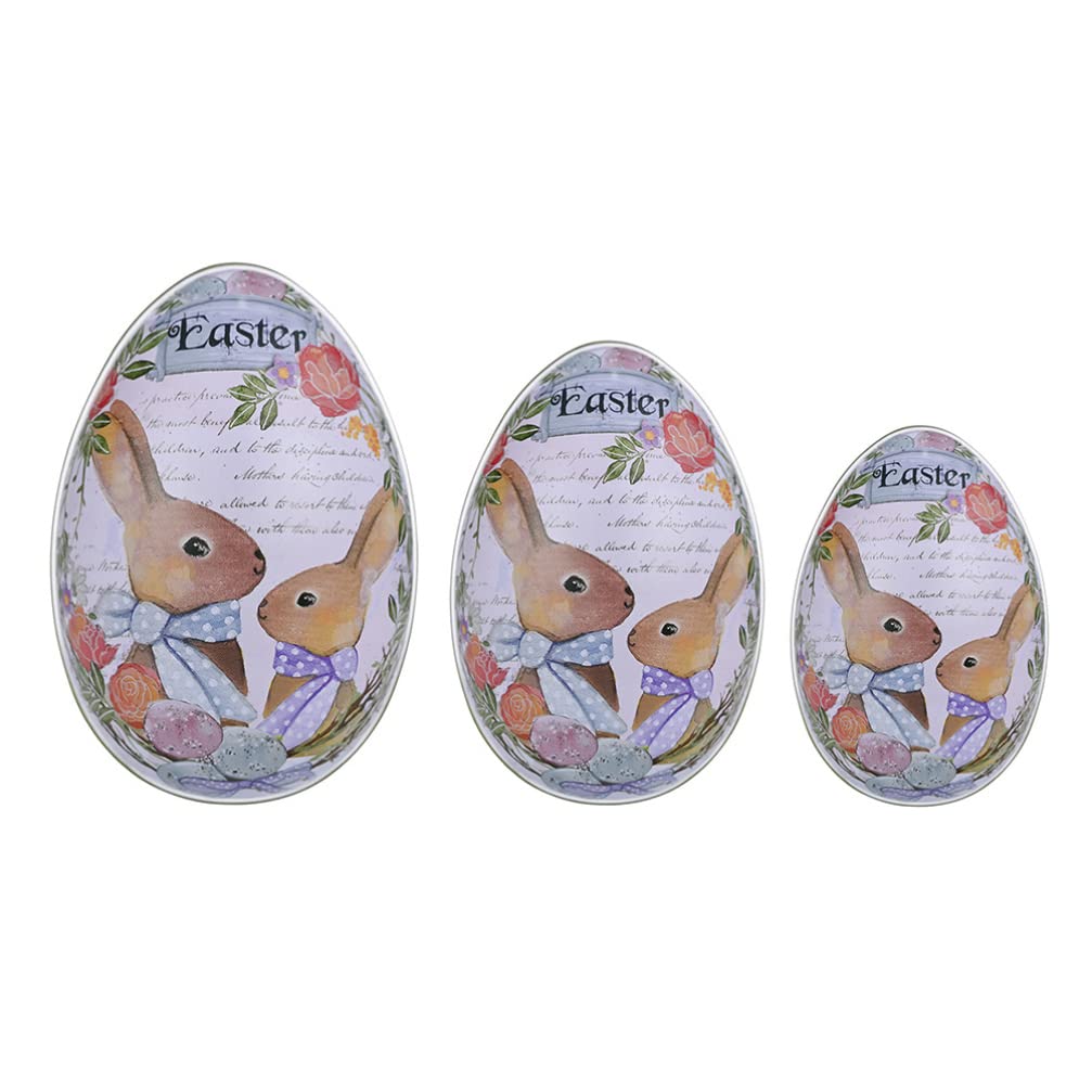 NUOBESTY Easter Egg Tin Box Set - 3 Pack Metal Easter Candy Containers with Rabbit Design, Perfect for Kids Easter Party Favors, Egg Hunts & Gift Giving