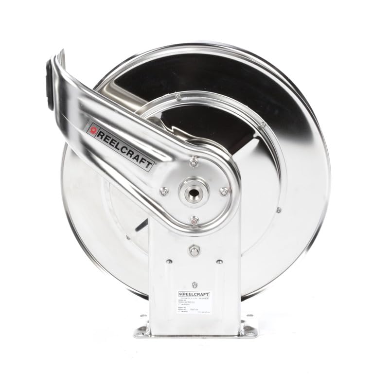 Reelcraft 7800 OLS Spring Retractable Stainless Steel Hose Reel - 50 Foot Heavy Duty Air & Water Hose Reel for Garage, Workshop, and Industrial Use (Hose Not Included)
