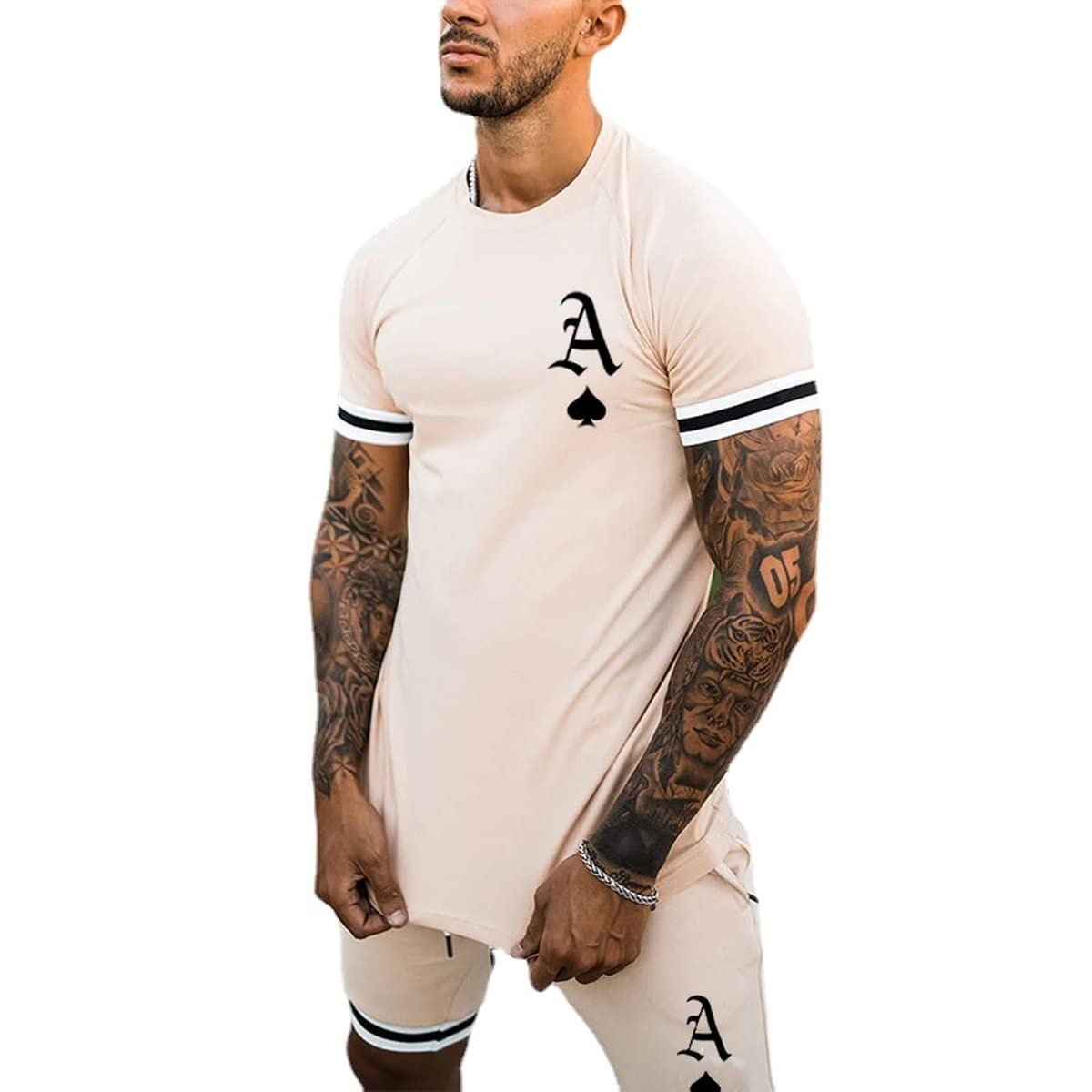 MARLLCO Men's Summer Tracksuit Set - 2 Piece Short Sleeve T-Shirt & Athletic Shorts with 3D Poker Print | Gym Workout, Sports, Casual Wear