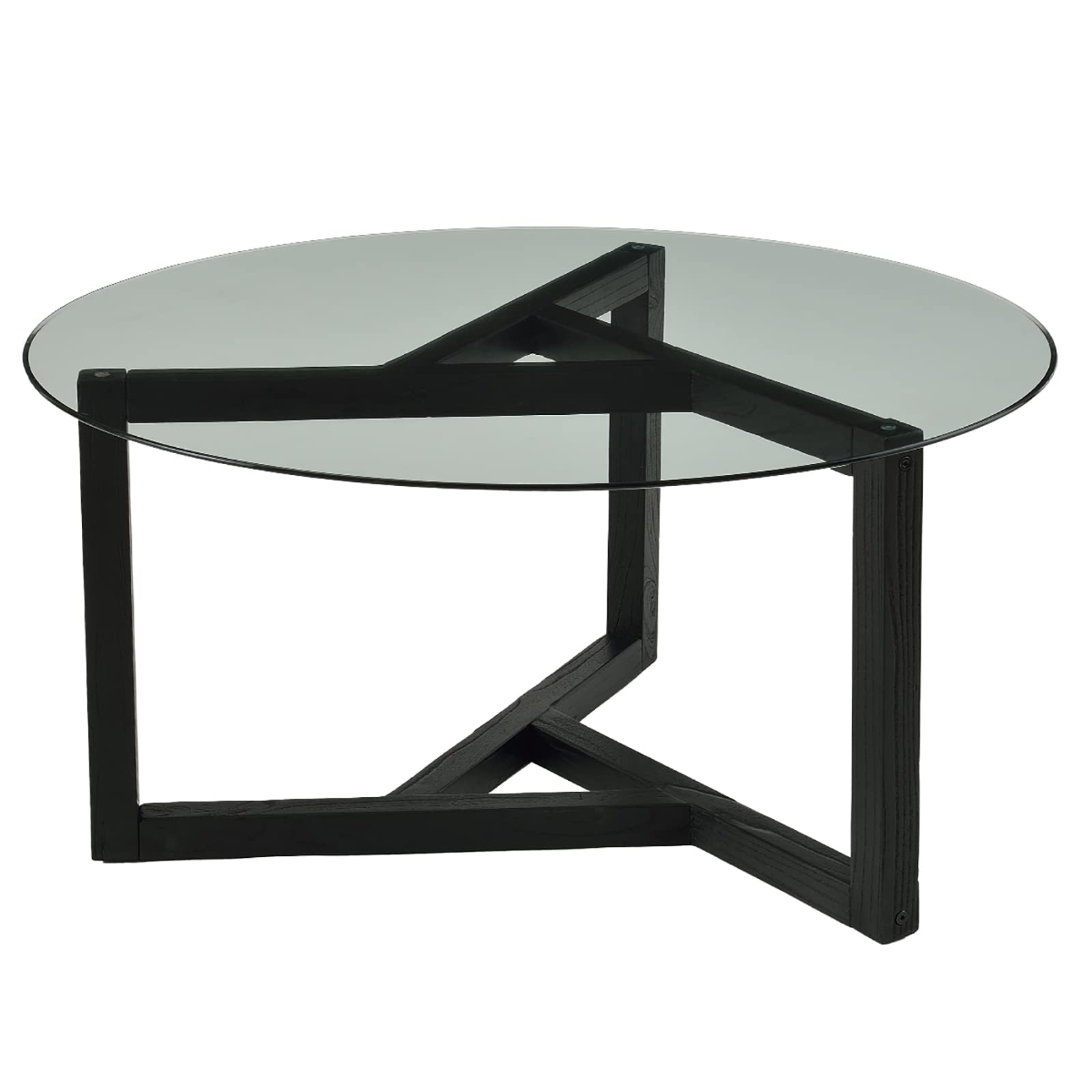 Modern Round Glass Coffee Table - Tempered Glass Top & Sturdy Wood Base - Minimalist Living Room Center Table - Easy Assembly - Espresso Finish - Perfect for Living Rooms, Offices & Reception Areas