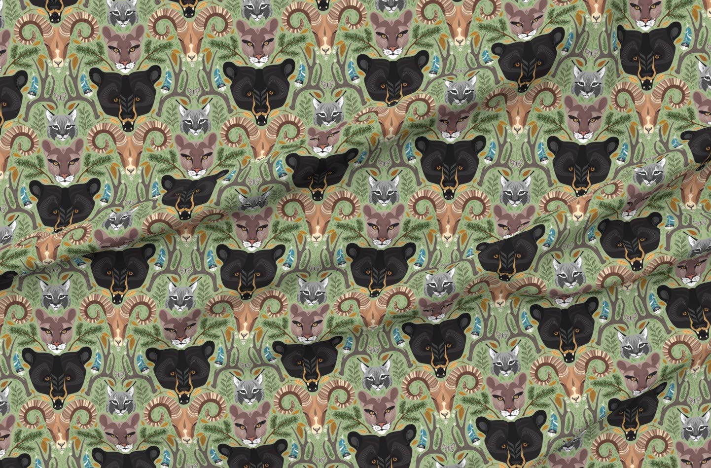 Woodland Wild Animals Printed Velvet Fabric by The Yard - Bear Nature Feather Design for Upholstery, Home Decor & Apparel | Perfect for Nursery, DIY Projects & Fashion Sewing