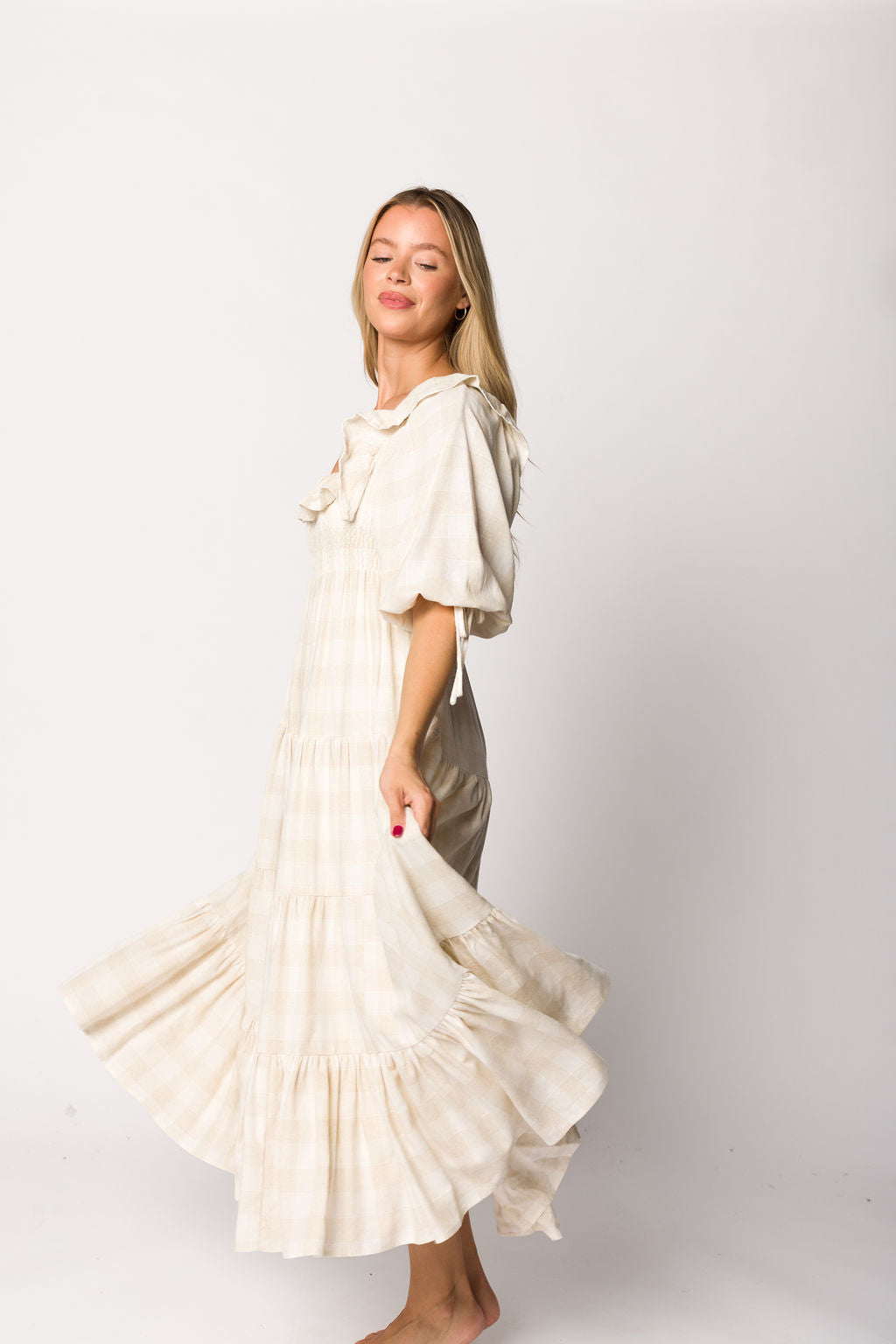 Clea Dress in Natural Plaid - Bump Friendly Maternity Dress for Women | Comfortable & Stylish Pregnancy Outfit for Work, Parties & Everyday Wear
