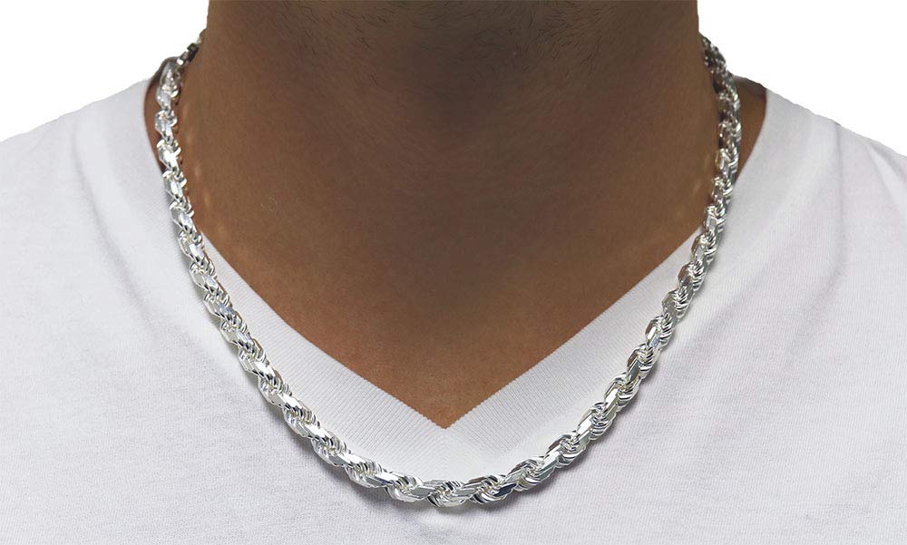 925 Sterling Silver Diamond Cut Rope Chain Necklace for Men - 5MM, 6MM, 7.5MM, 8.5MM Thickness - Italian Made Mens Rope Chain & Bracelet - Perfect for Gifts, Weddings, and Everyday Luxury Wear