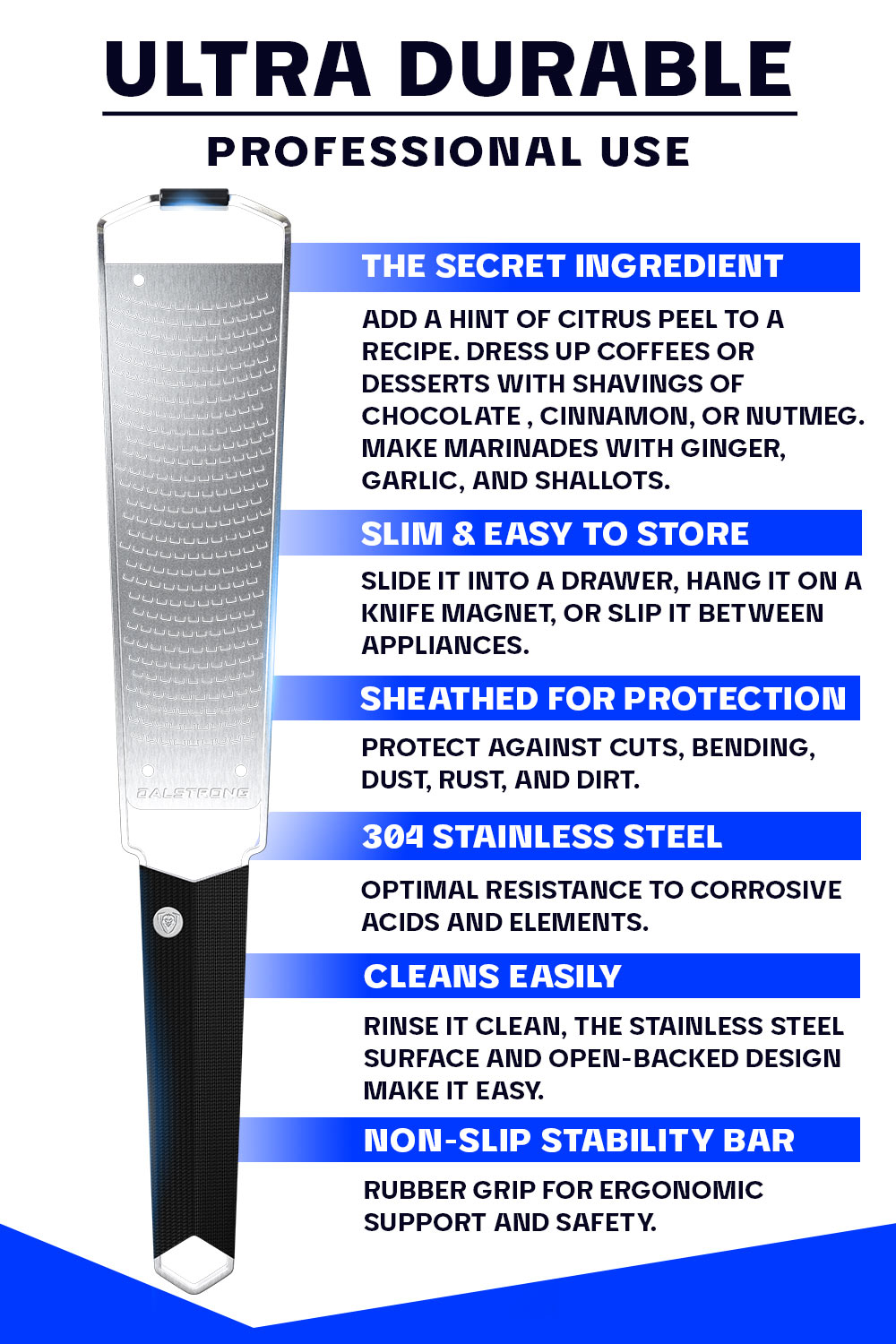 Premium Stainless Steel Microplane Zester & Grater - Dalstrong Professional Kitchen Tool for Citrus, Cheese & Chocolate - Perfect for Baking, Garnishing & Cooking
