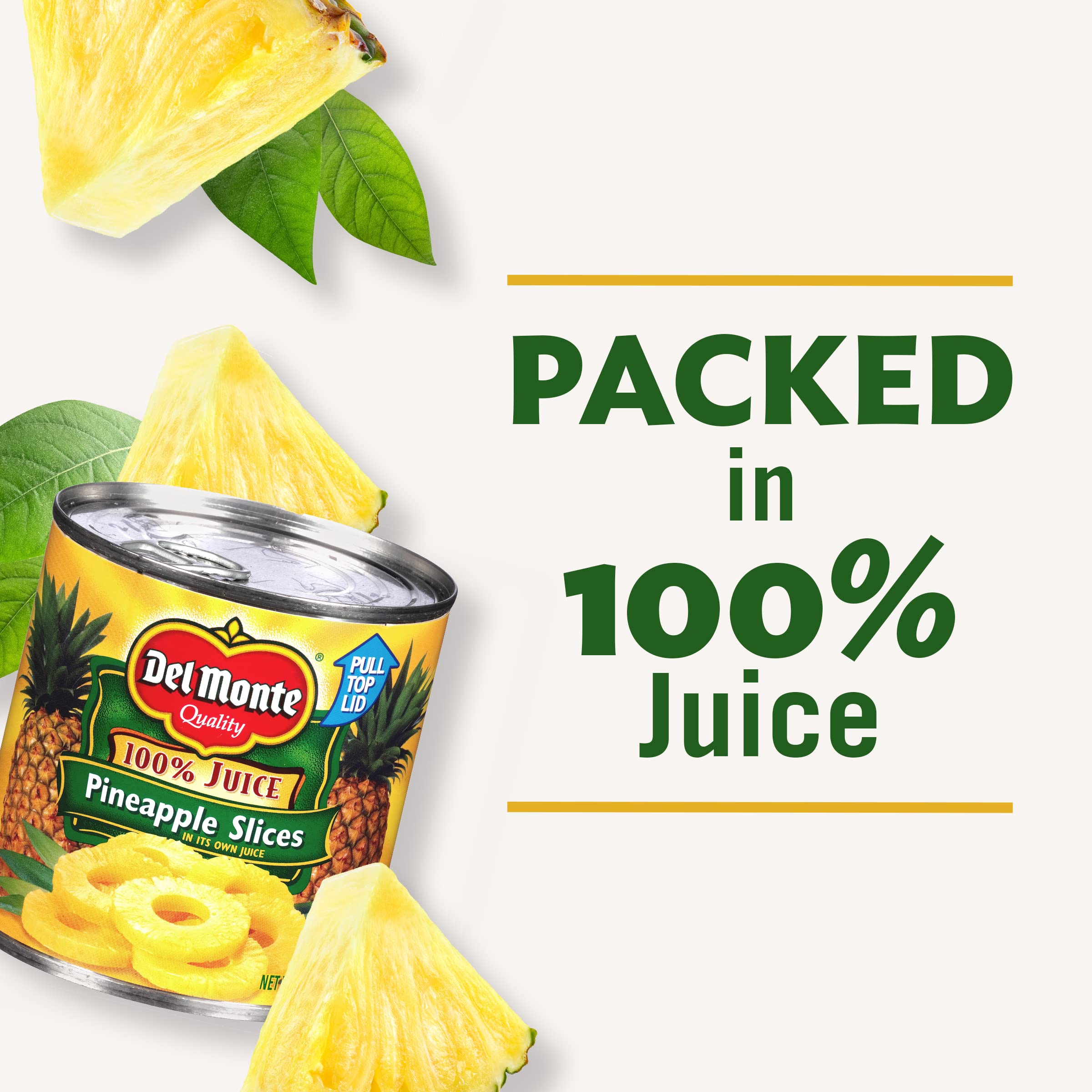 DEL MONTE Sliced Pineapple in 100% Juice, 15.25 oz Canned Fruit - Sweet & Juicy Pineapple Slices for Snacks, Desserts, Smoothies & Tropical Recipes