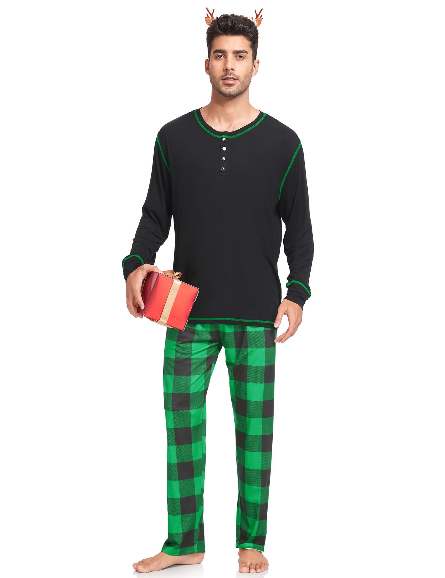 SWOMOG Family Christmas Pajamas 2025 - Matching Holiday Pjs for Men & Women - Cozy Long Sleeve Top & Plaid Bottom Sleepwear Set - Perfect for Family Photos, Christmas Morning & Festive Loungewear