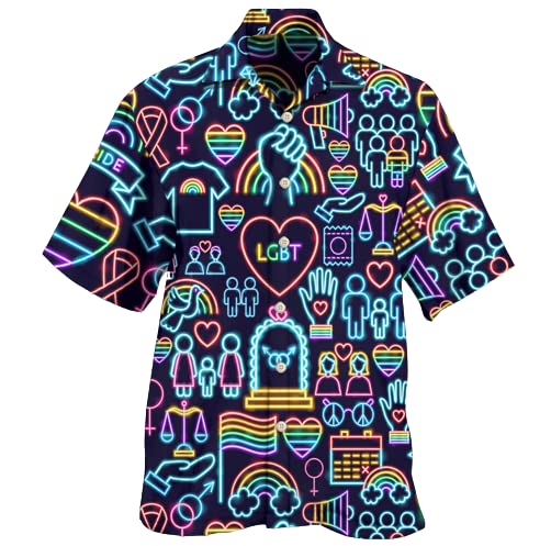 3D Hawaiian Pride LGBT Aloha Shirt - US Size, Multicolor Summer Shirt | Perfect Gift for Friends & Pride Events | Beach Party, LGBTQ+ Celebration, Vacation Wear