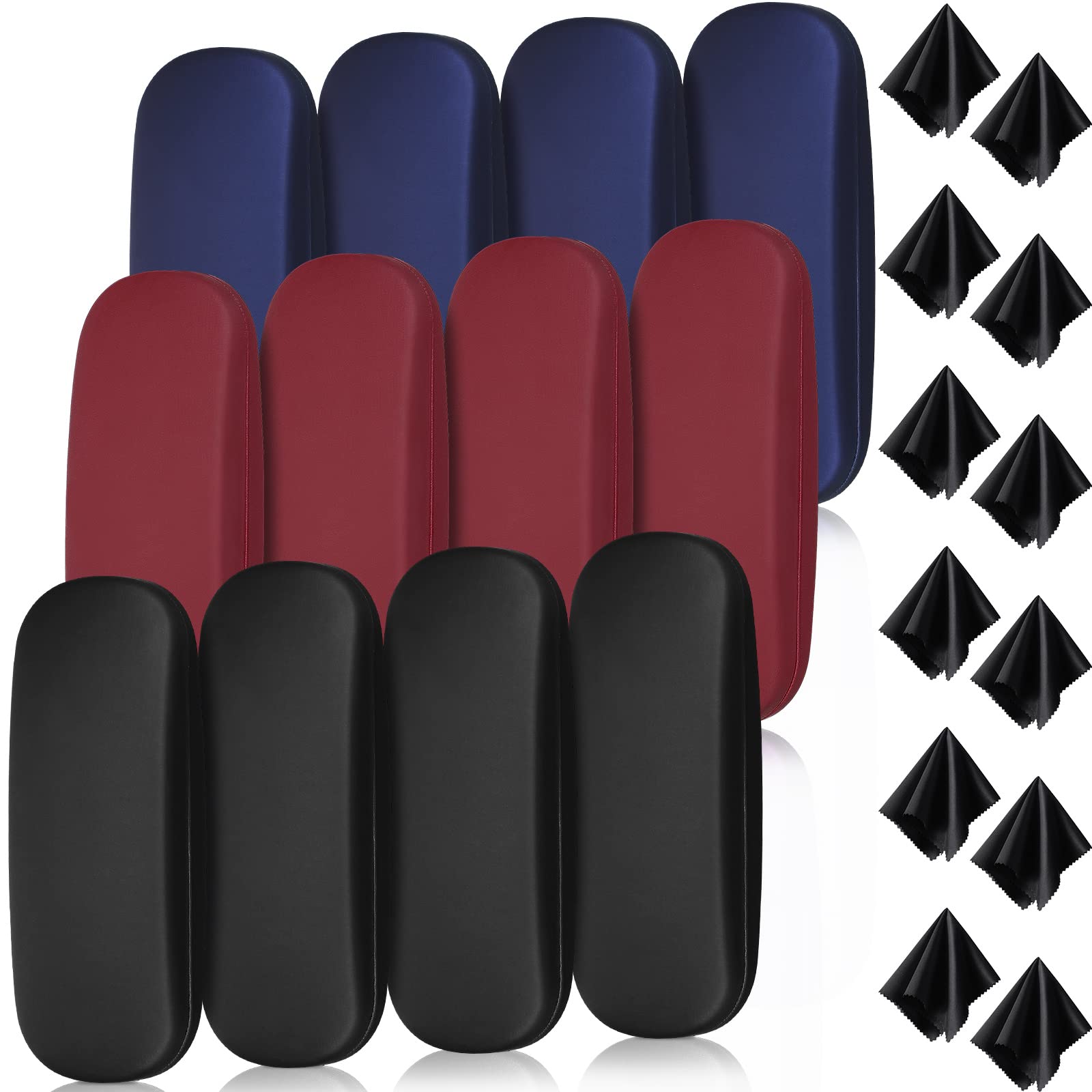 Leumoi 12 Pack Hard Shell Glasses Case with Microfiber Cleaning Cloth - Durable Protective Eyeglass Storage for Men & Women - Perfect for Travel, Office, and Home Organization