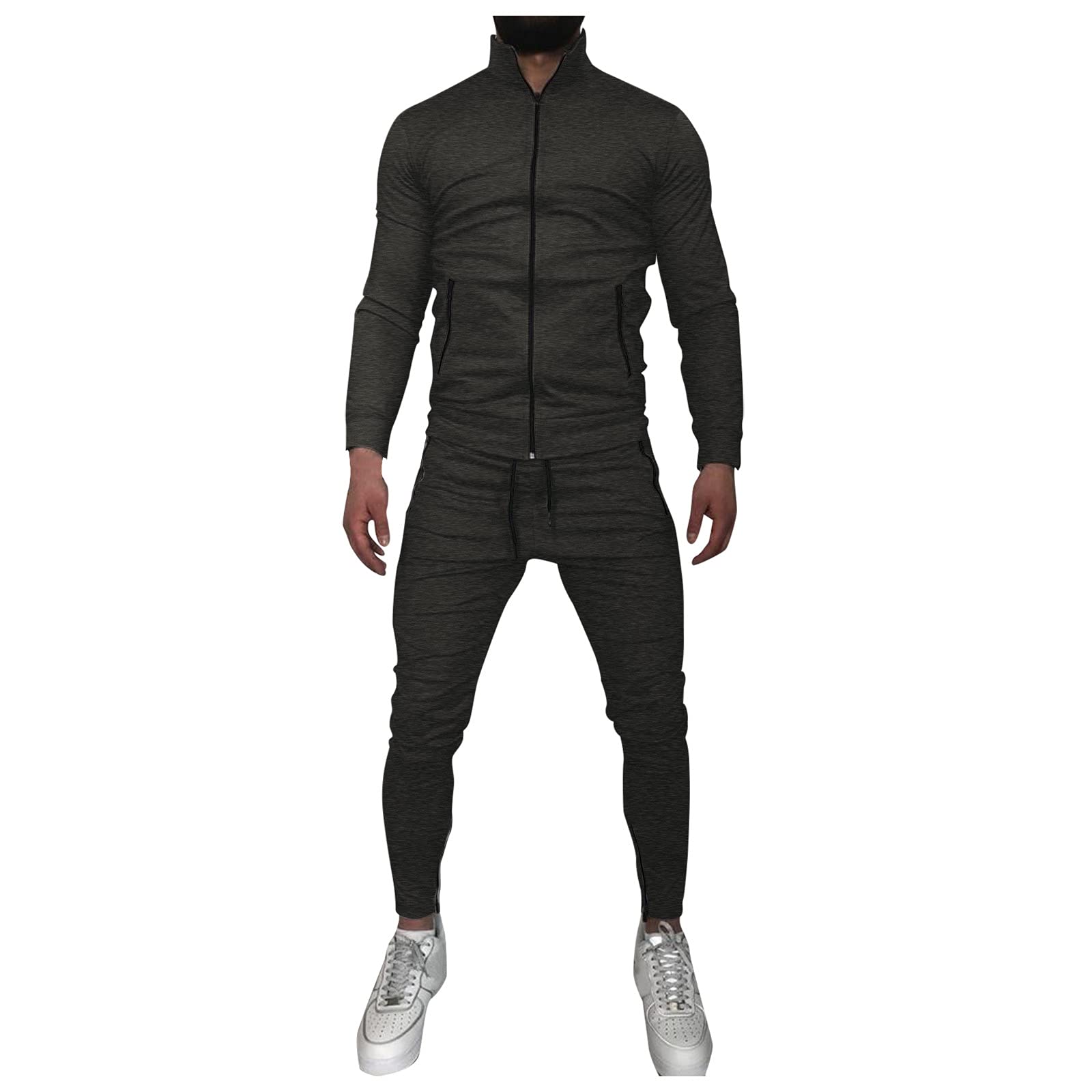 Men's Casual Solid Color Tracksuit Set - Long Sleeve Zipper Jacket & Pants for Sports, Gym, and Everyday Wear | Comfortable Athletic Outfit for Running, Workout, and Lounge