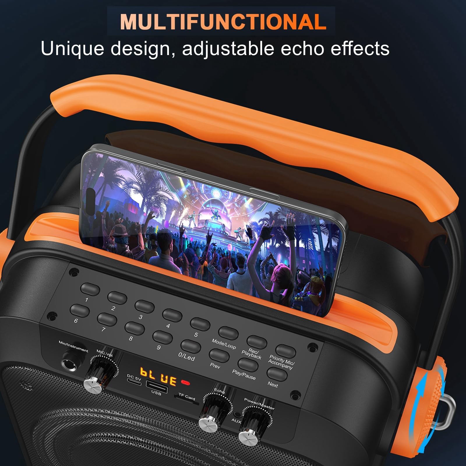 Portable Bluetooth Karaoke Machine with 2 Wireless Microphones, 6.8