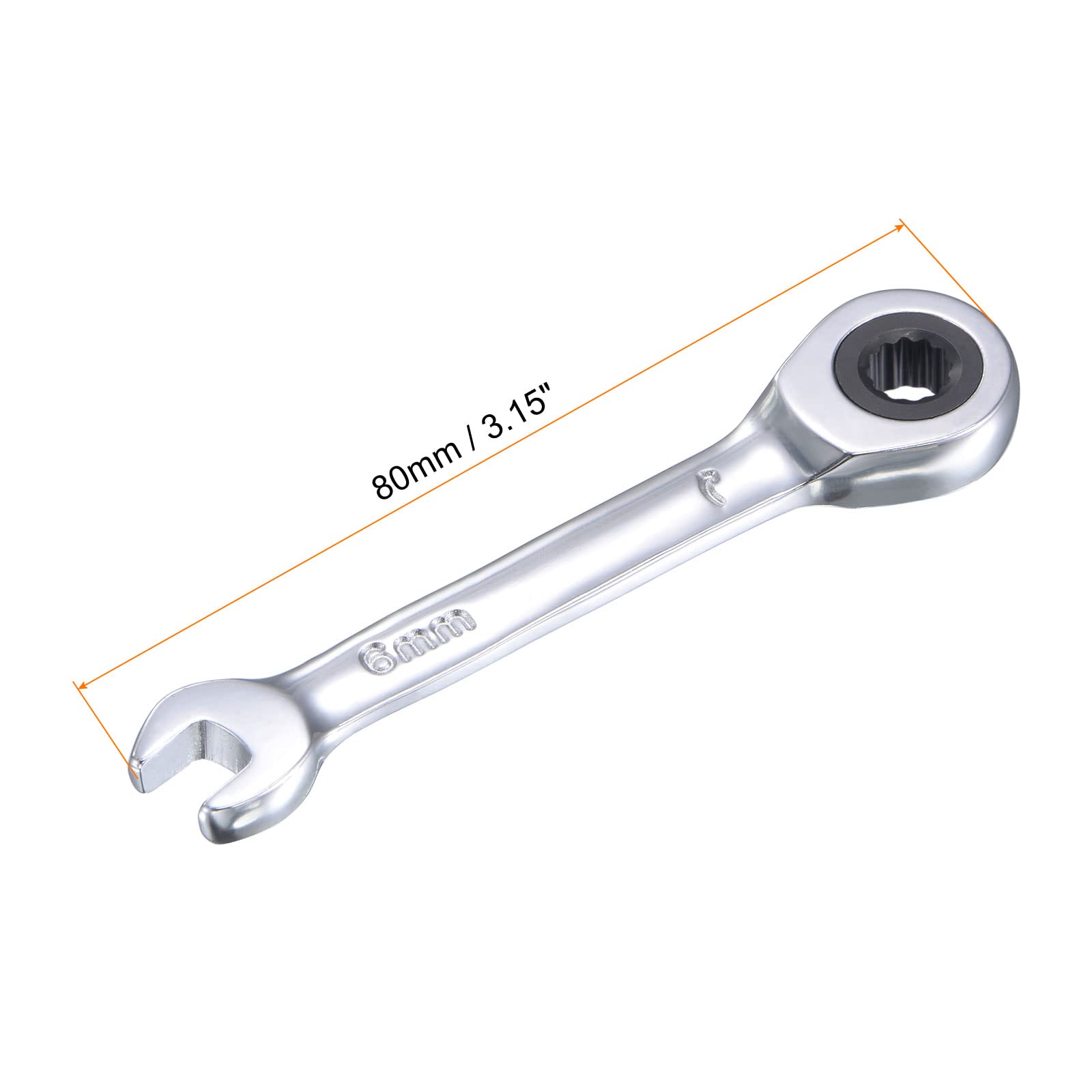 uxcell 6mm Stubby Ratcheting Combination Wrench - Metric 72-Tooth 12-Point Box End Tool, CR-V Steel - Perfect for Tight Spaces & Automotive Repair