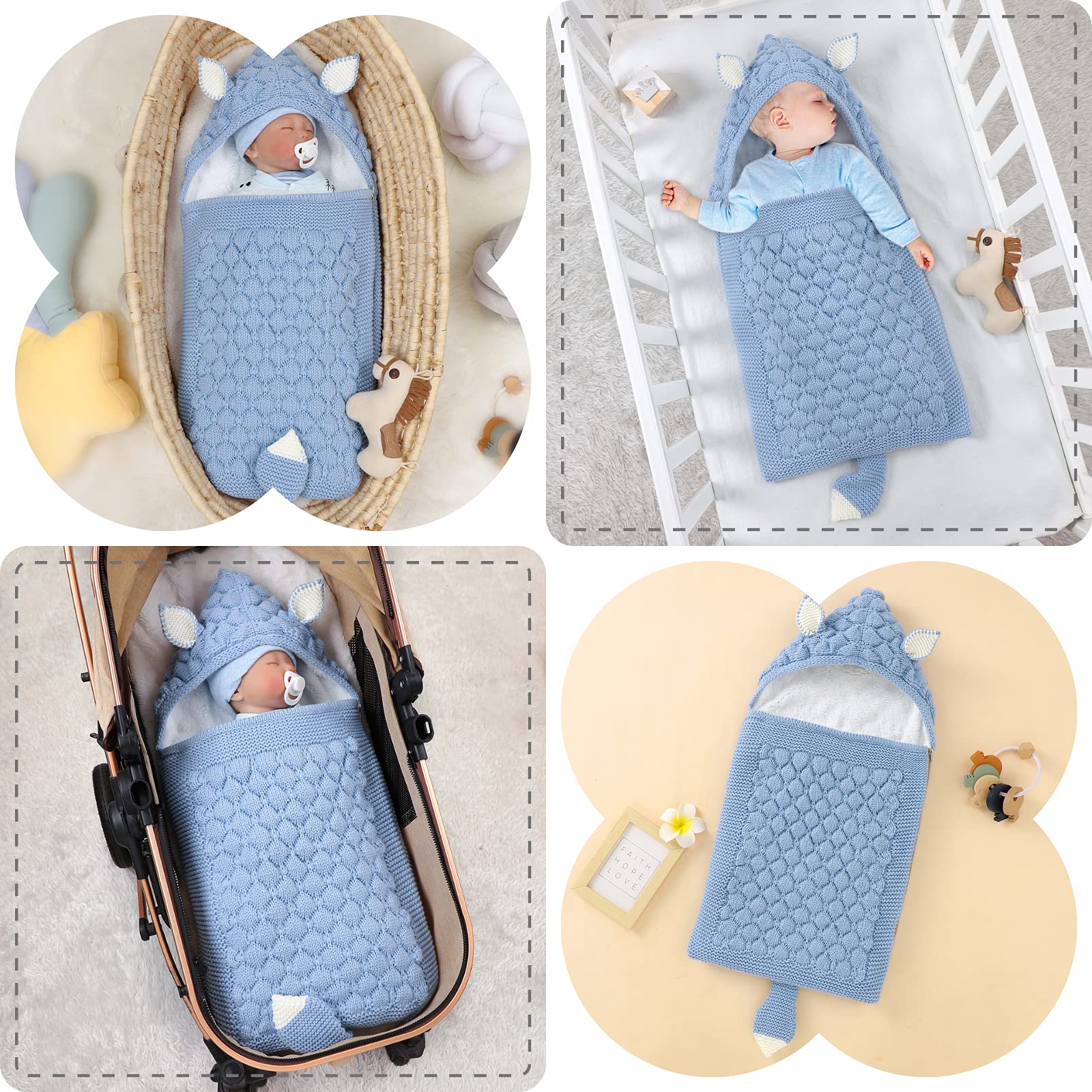 Opewod Unisex Baby Swaddle Blankets - Soft Fleece Knit Swaddle Wrap for Newborns 0-12 Months - Warm Stroller Wrap for Baby Girls & Boys - Perfect for Sleeping, Nursing & On-the-Go Comfort