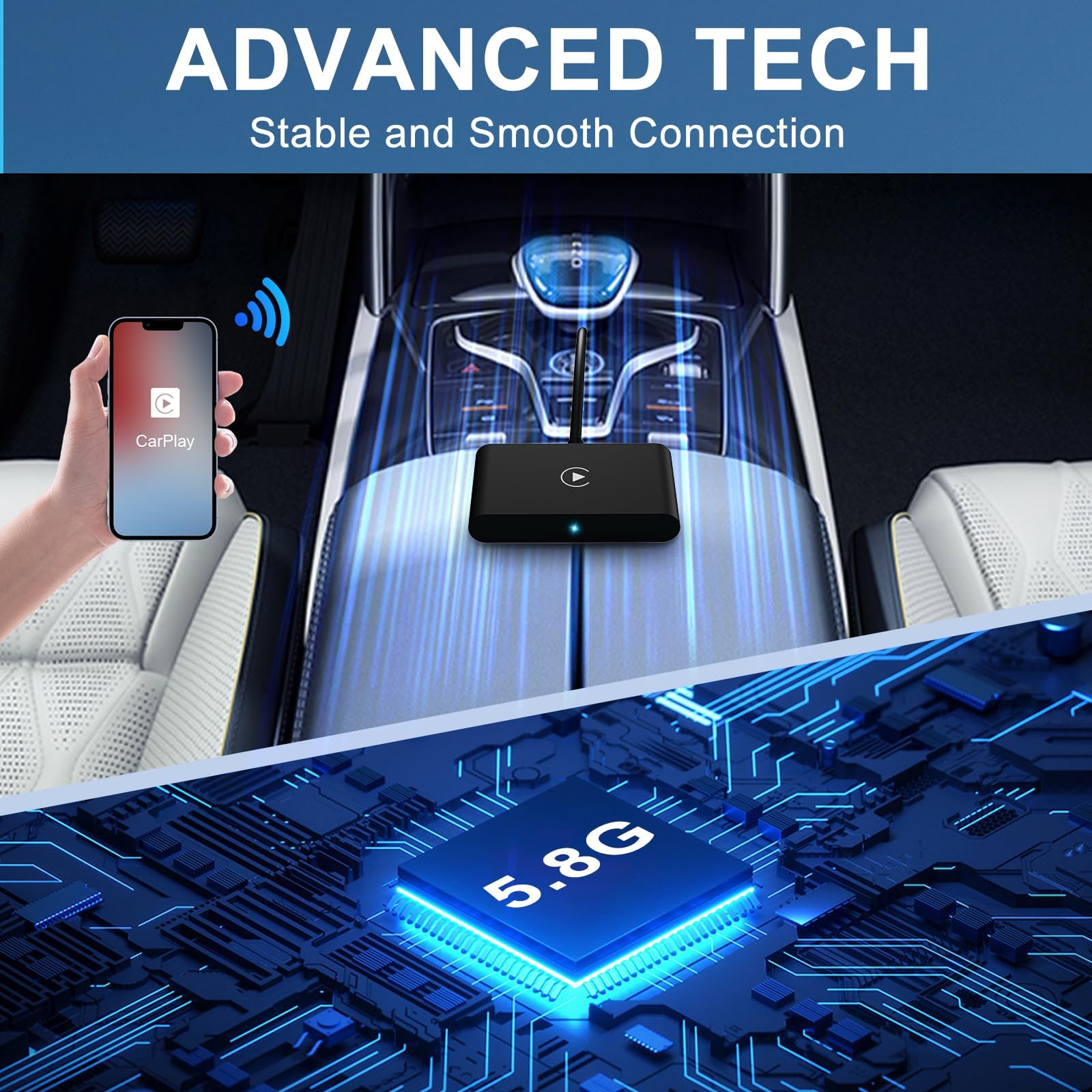 2024 Upgraded Wireless CarPlay Adapter - Convert Factory Wired CarPlay to Wireless for iPhone iOS 10+ & Cars Since 2015 | Seamless Music Streaming & Hands-Free Calling for Safer Driving