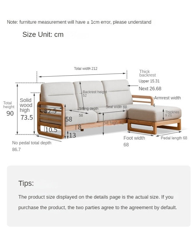 Oak Wood Fabric Sofa with String Style Backrest - Modern Living Room Furniture for Comfortable Home Decor