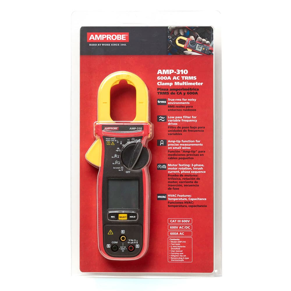 Amprobe AMP-310 600V/600A TRMS AC Clamp Multimeter with 3 Phase Sequence & Motor Testing - Professional Electrical Testing Tool for HVAC, Industrial Maintenance and Automotive Diagnostics