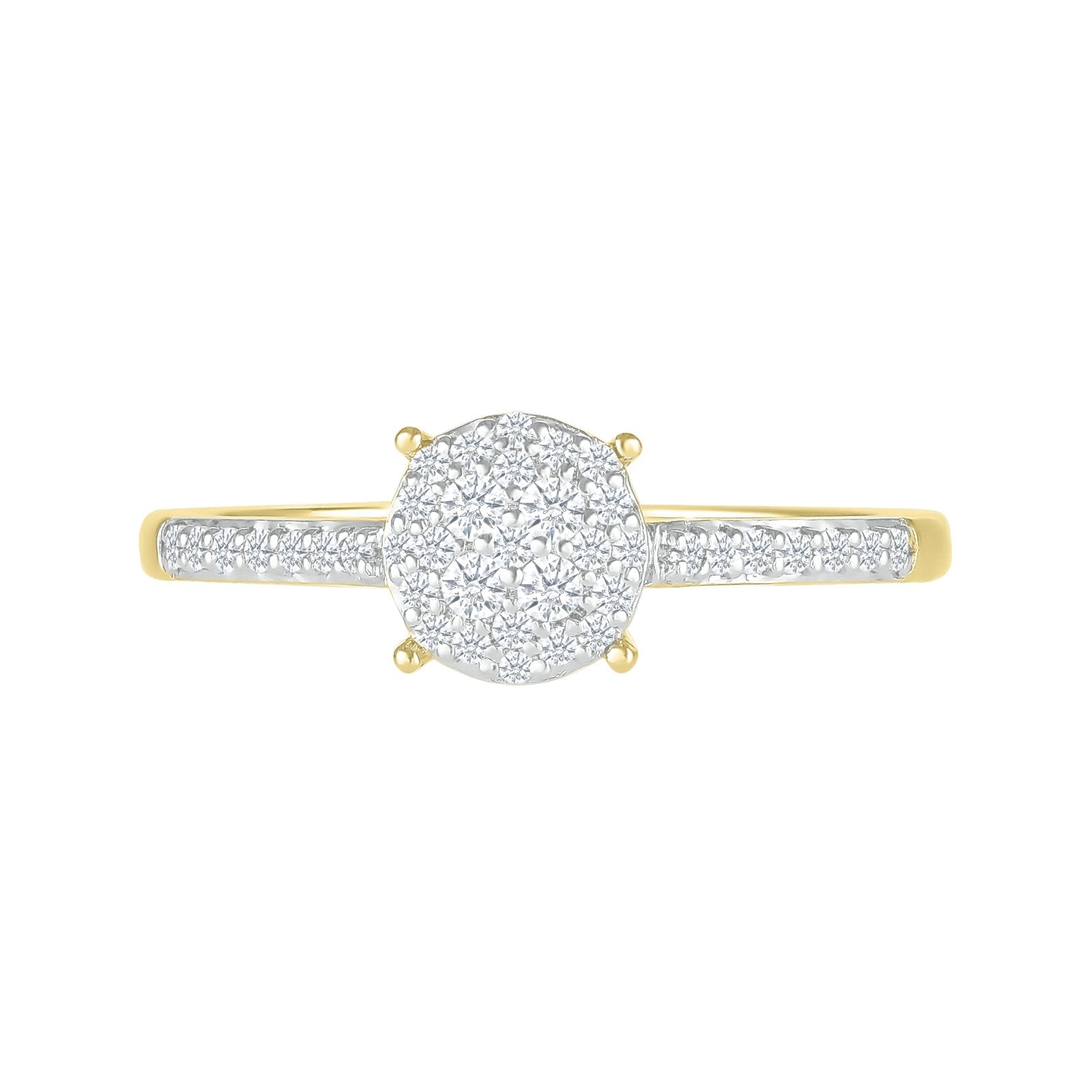10k Yellow Gold Round Pave Diamond Illusion Ring for Women - Elegant Wedding, Engagement & Anniversary Jewelry Gift - Perfect for Special Occasions & Everyday Wear