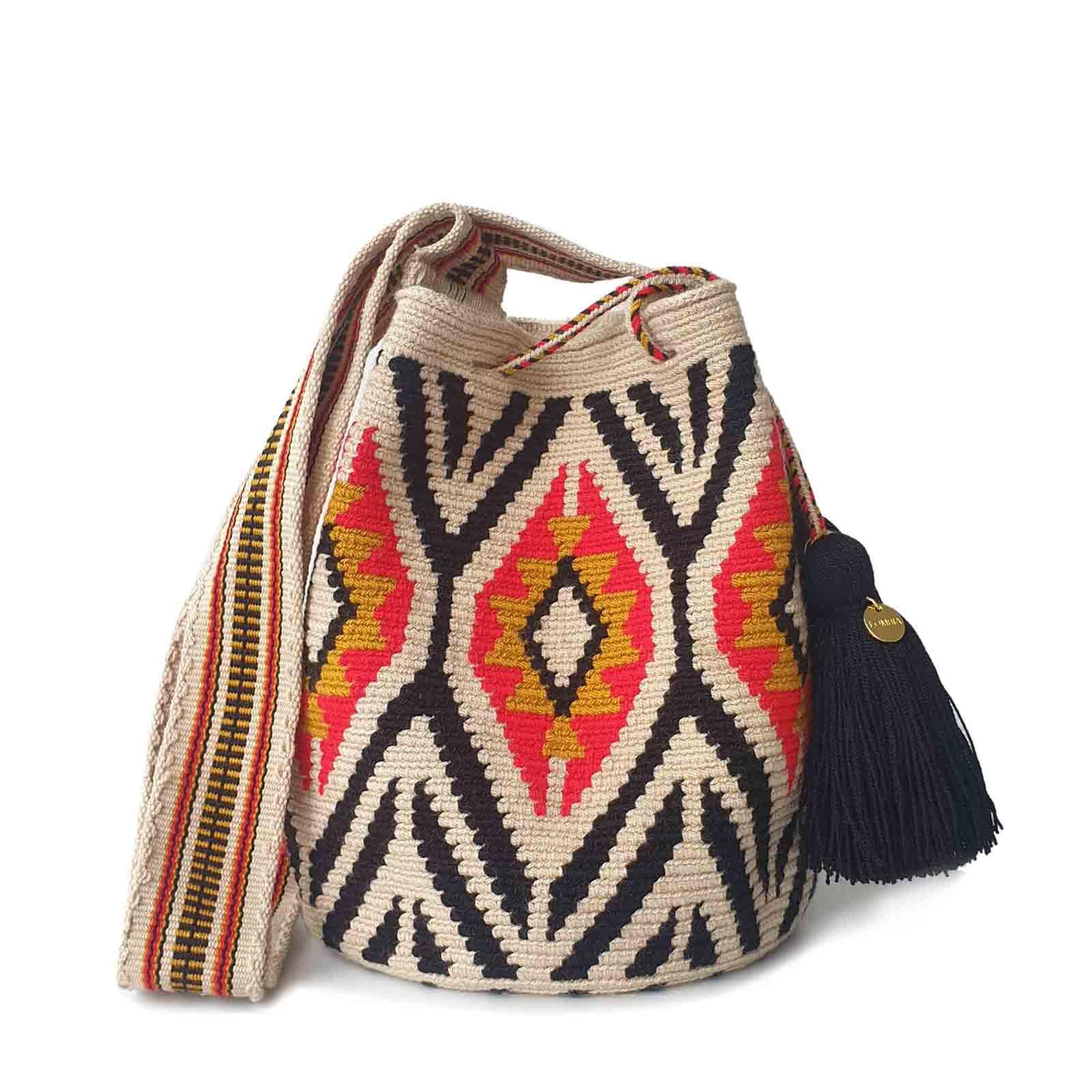 Fairtrade Authentic WAYUU Bag - Handmade Colombian Mochila Crossbody Purse, Medium Crochet Bucket Bag, Artisan Craft from Zaragoza | Perfect for Beach, Travel & Boho Fashion Accessories