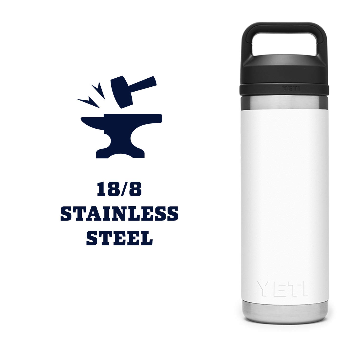 YETI Rambler 18 oz Vacuum Insulated Stainless Steel Water Bottle with Chug Cap - White | Leakproof & Sweatproof for Hiking, Gym & Outdoor Adventures