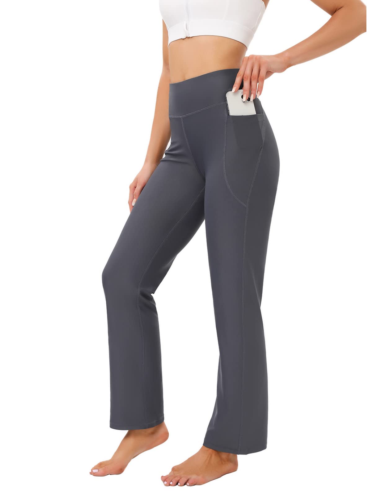FOPNEW Women's High Waisted Bootcut Yoga Pants with Pockets - Stretchy Workout & Work Pants for Comfort & Style - Perfect for Gym, Office & Casual Wear