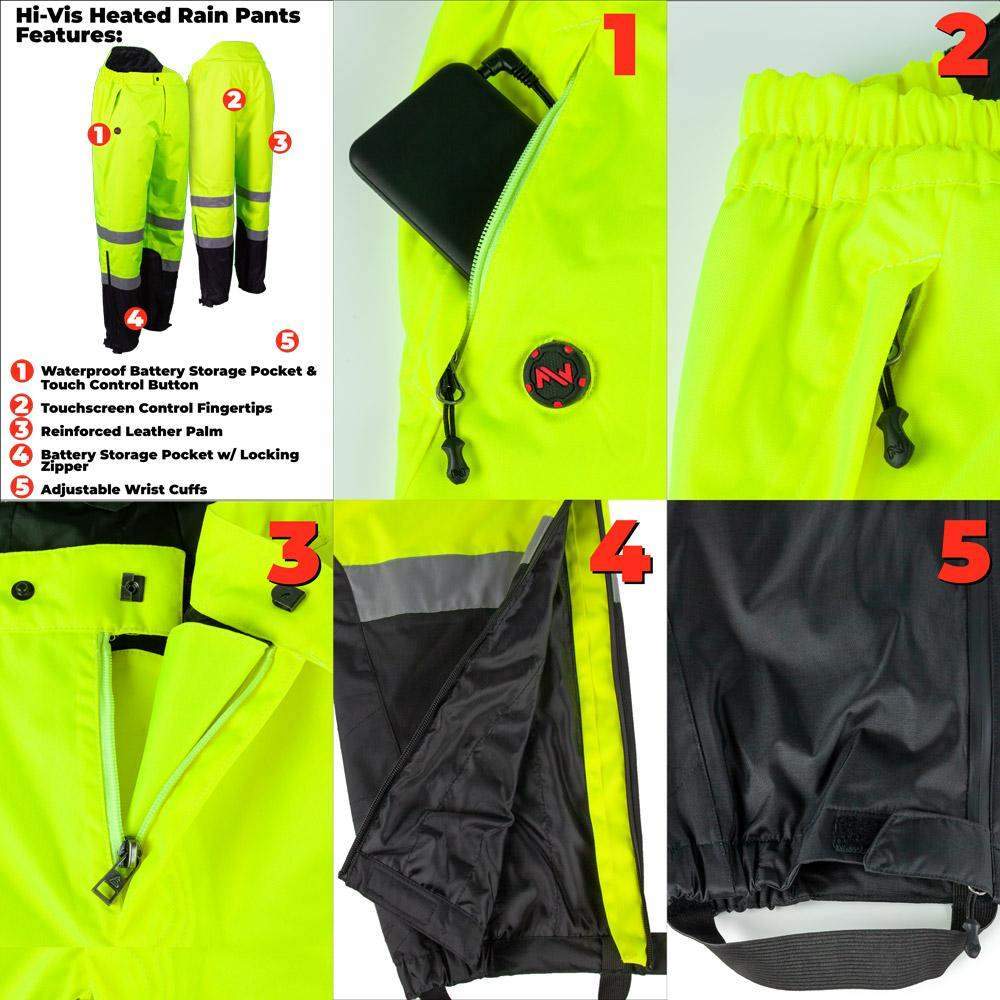 ANSI Certified Hi-Vis Heated Waterproof Pants for Outdoor Work & Winter Sports - Stay Warm & Visible in Cold Weather