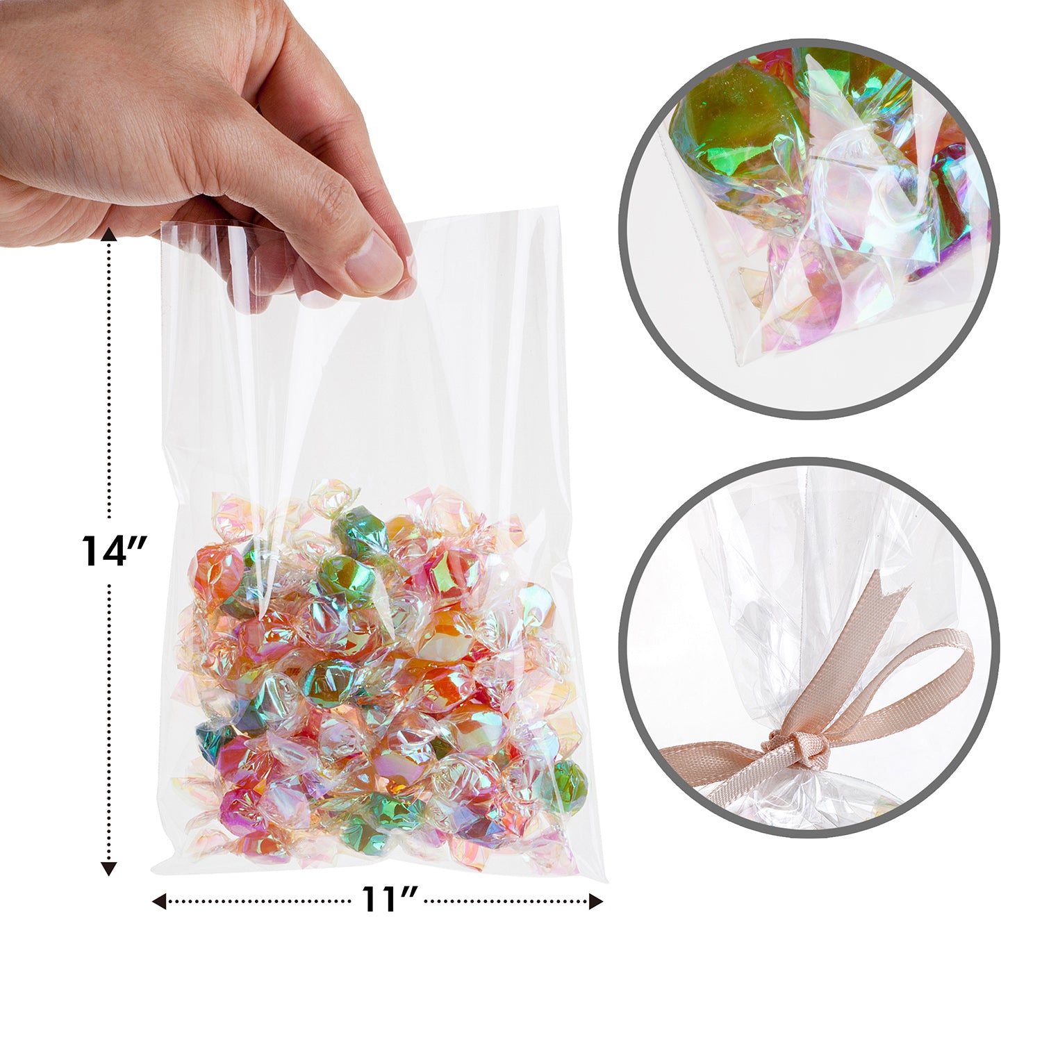 11x14 Clear Cellophane Gift Bags 1.2 Mil (50 Pack) - Premium Flat Plastic Bags for Party Favors, Wedding Gifts, Birthday Presents & Retail Packaging
