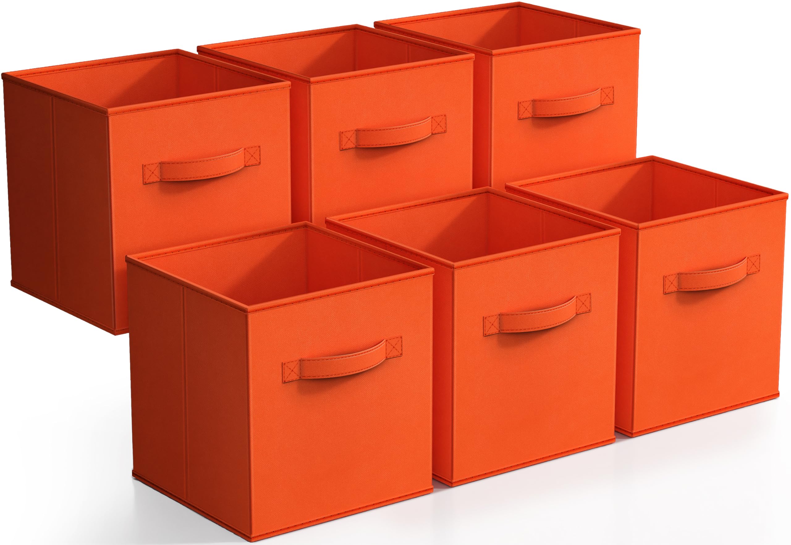 Sorbus Foldable Storage Cubes - 6 Pack Fabric Bins for Organizing Pantry, Shelf, Toy Box, Closet & Home - 11 Inch Collapsible Storage Baskets with Handles (Orange) | Perfect for Kids Room, Nursery, Office & Small Space Organization