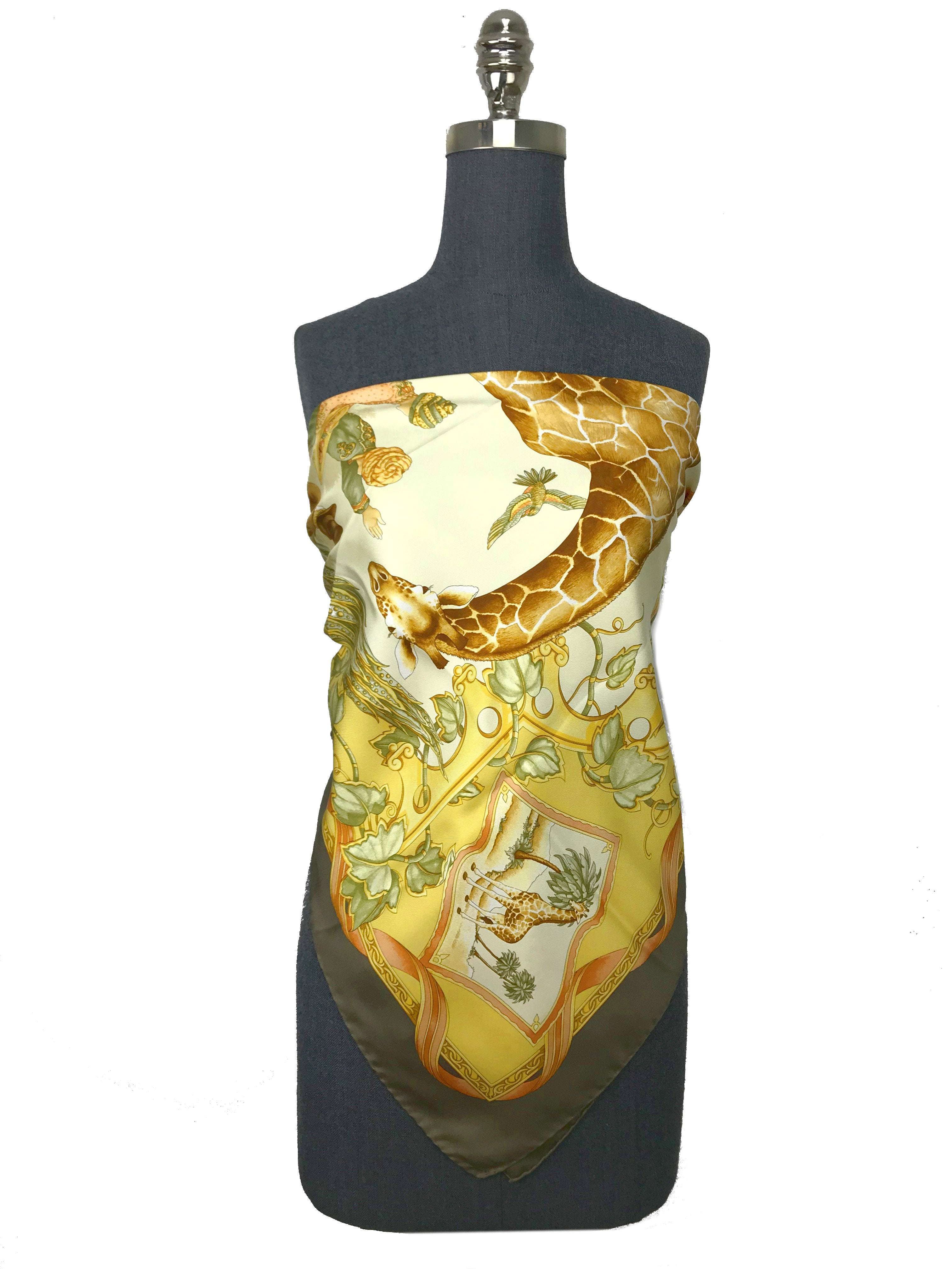 Salvatore Ferragamo Luxury Giraffe Print Silk Scarf for Women - Elegant Fashion Accessory for Parties, Travel & Gift Giving