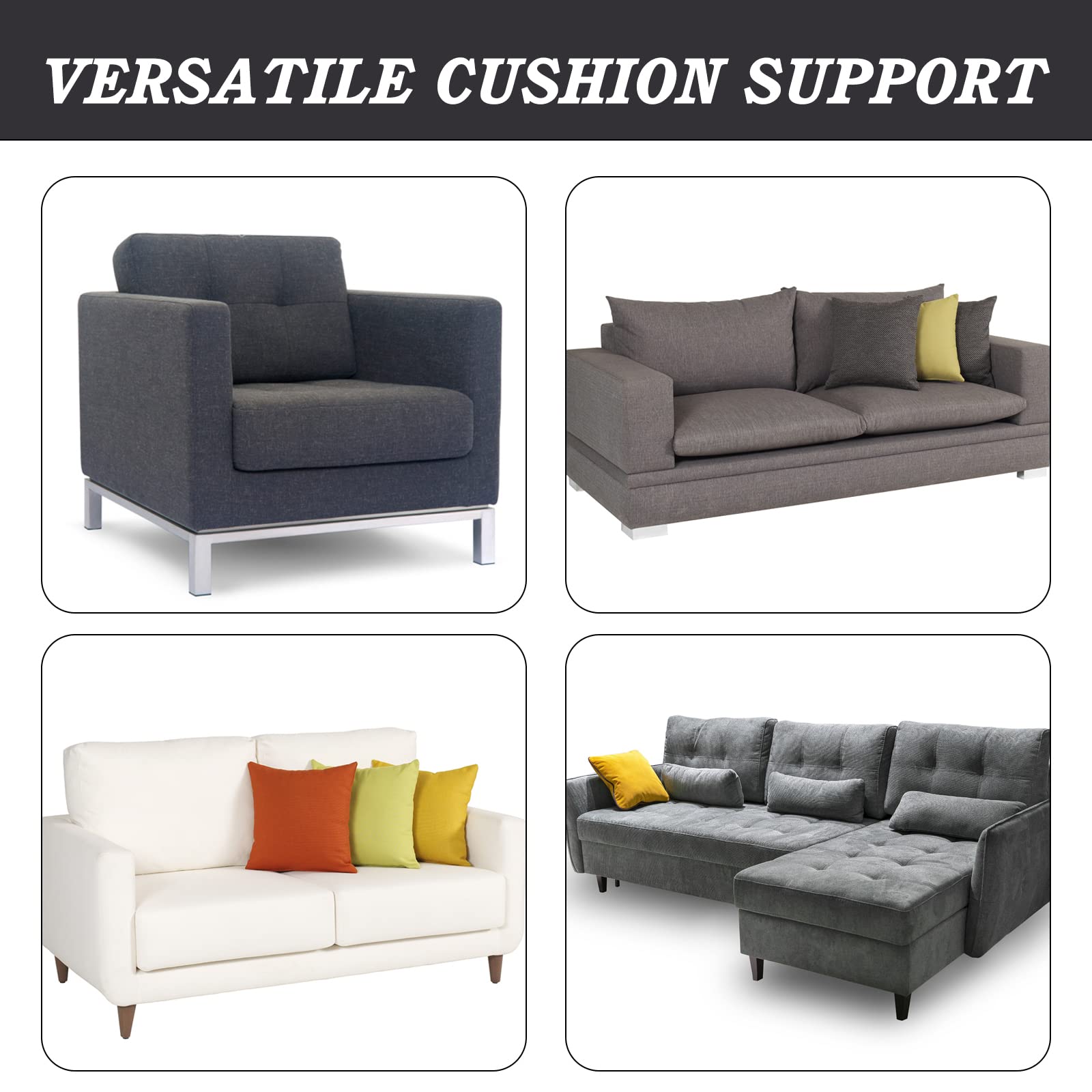 HAVARGO High-Density Foam Couch Cushion Support for Sagging Sofas - Set of 3 Dark Grey Seat Cushion Inserts | Durable Sofa Seat Reinforcement for Living Room, Family Room & Office Furniture