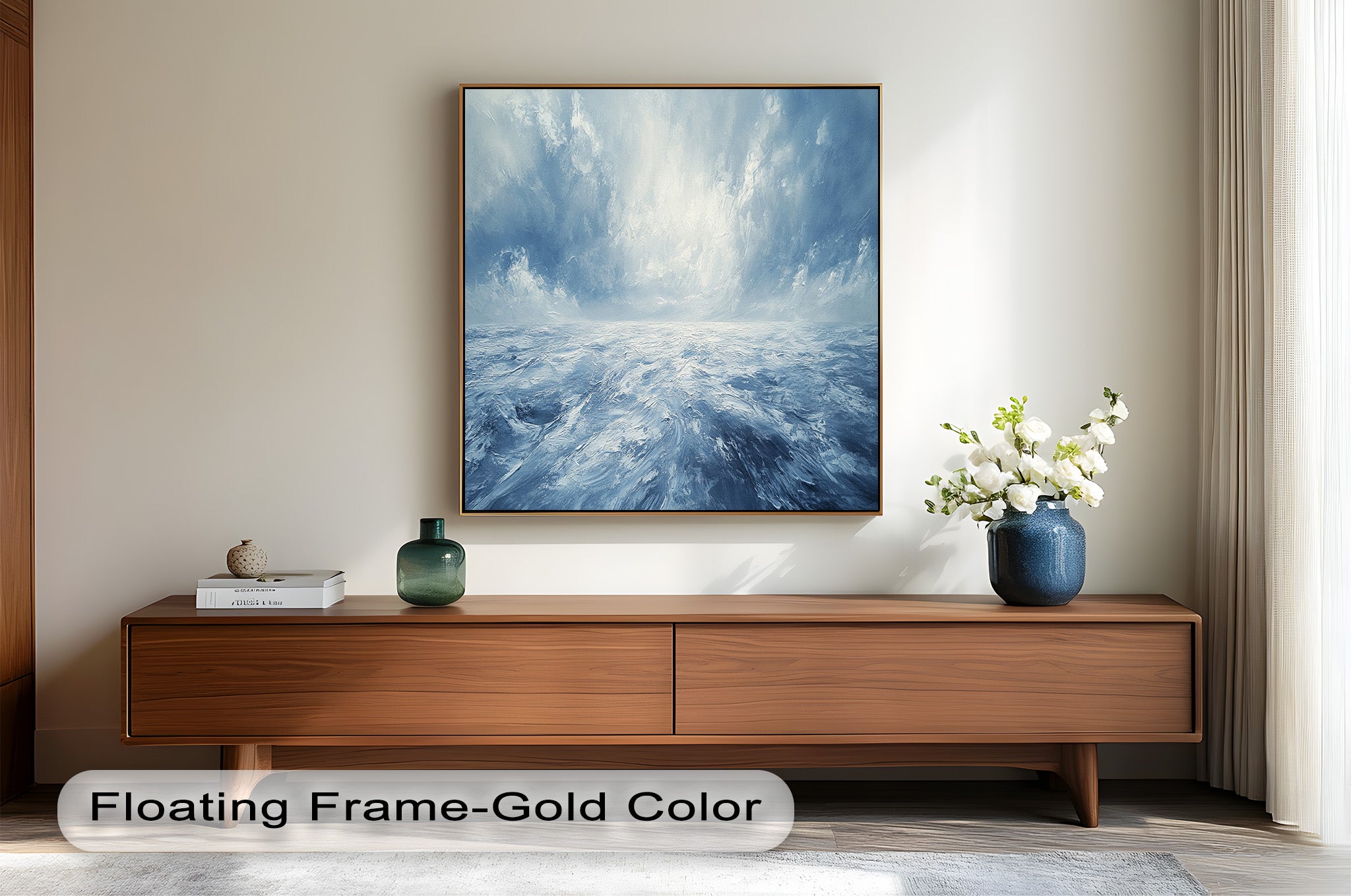 Blue Coastal Wall Art - Abstract Ocean Seascape Oil Painting for Beach House Decor | Handmade Canvas Artwork | Coastal Living Room & Bedroom Wall Decor