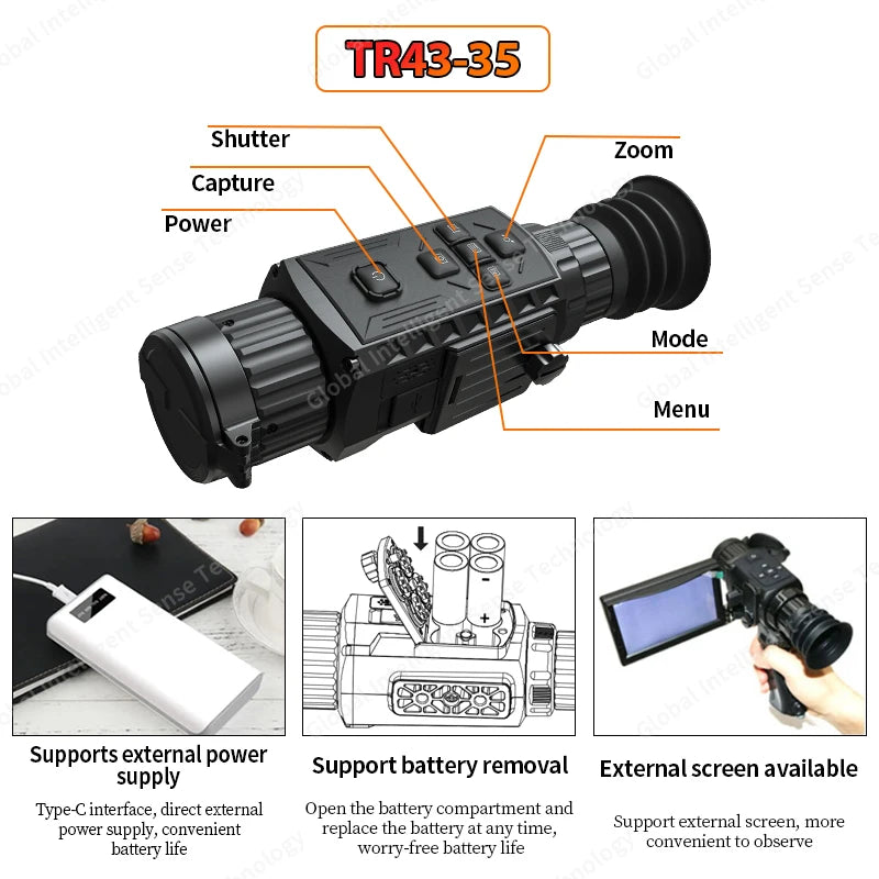TR43 35 Handheld Thermal Imaging Monocular Scope - High Resolution Thermal Sight for Hunting Wild Boar, Wolf & Rabbit - Perfect for Night Vision, Wildlife Observation & Outdoor Adventures