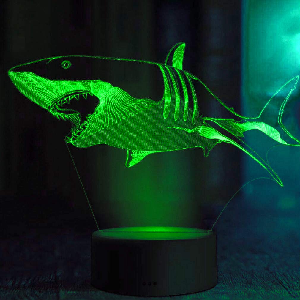 3D Shark Night Light LED Lamp - Touch Control, 7 Color Changing, Optical Illusion Desk Decor for Kids Room, Birthday Gift, Christmas Home Decoration | Perfect for Bedside, Nursery, Study Table & Party Decor