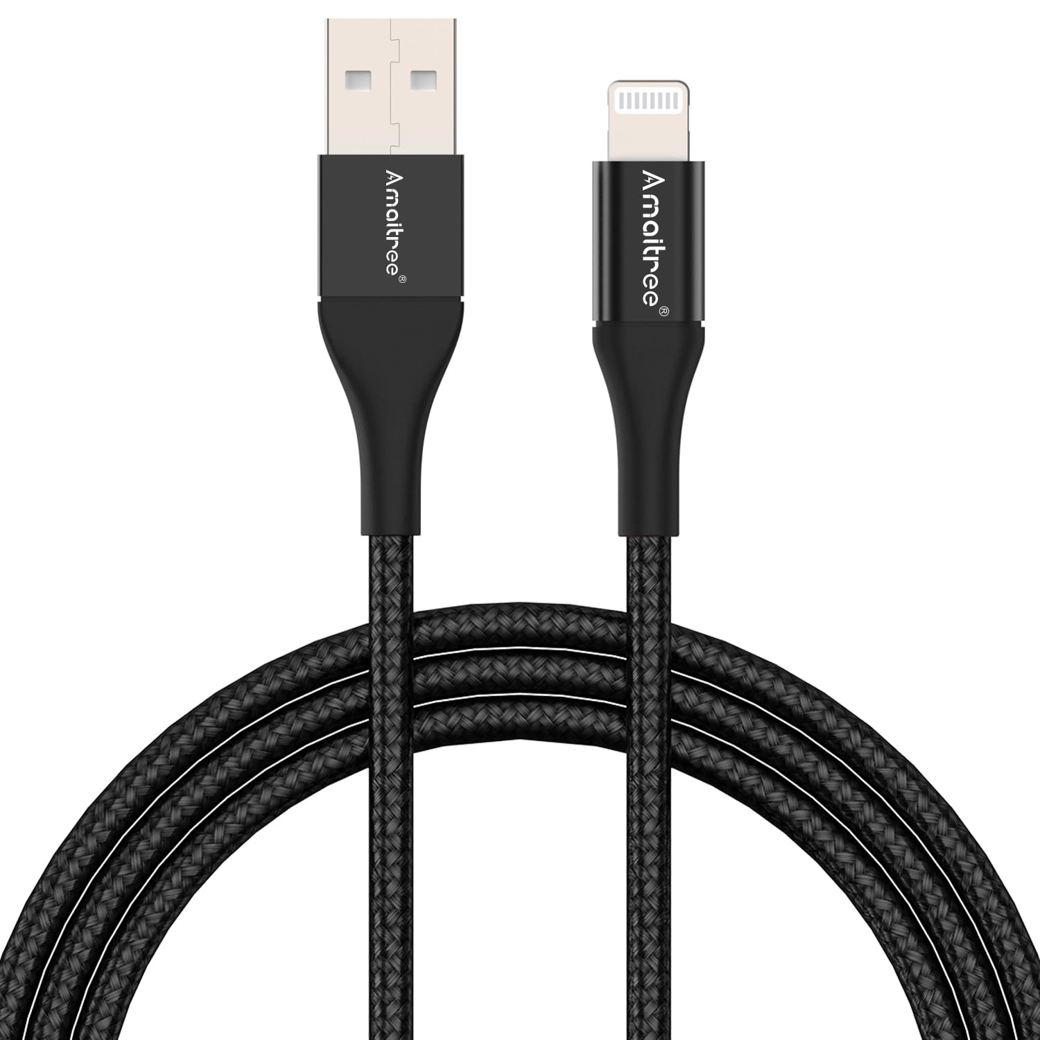 Apple MFi Certified Lightning Cable 4Ft - 3A Fast Charging Nylon Braided iPhone Charger for iPhone 14 Pro Max/14/13/12/11/XS/XR/8/7/6/5 - Durable & Tangle-Free - Perfect for Home, Office & Travel (Black)
