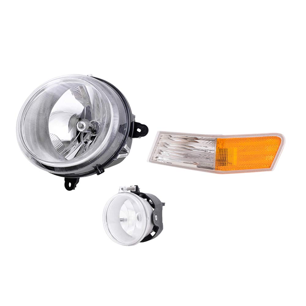 Brock Replacement Halogen Headlight Assemblies 6-Piece Set for 2010 Jeep Patriot - No Leveling, Includes Park Signal & Fog Lights | Perfect for Night Driving & Off-Road Adventures